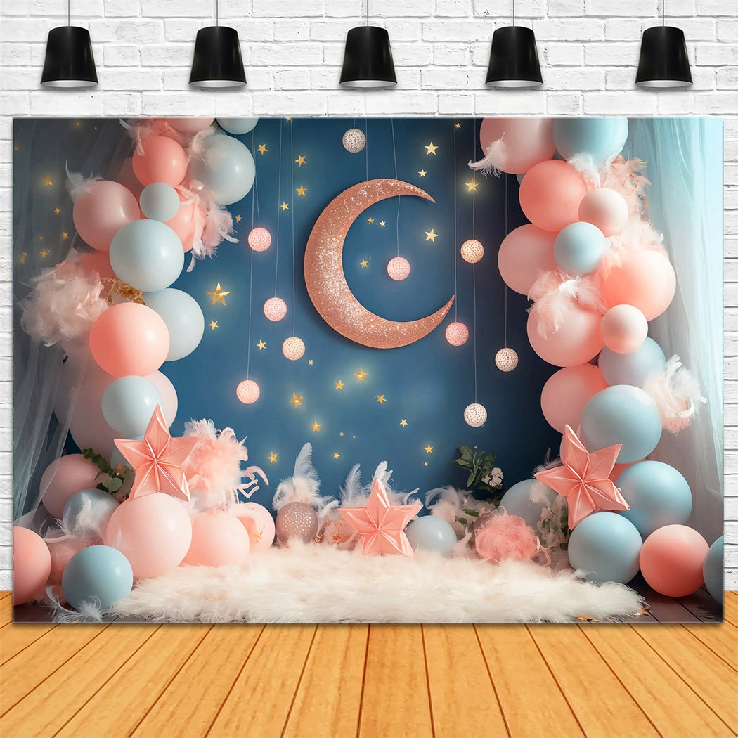 Moon And Stars Backdrop Moon Star Balloon Dreamland Newborn Photo Backdrop LXX58-389