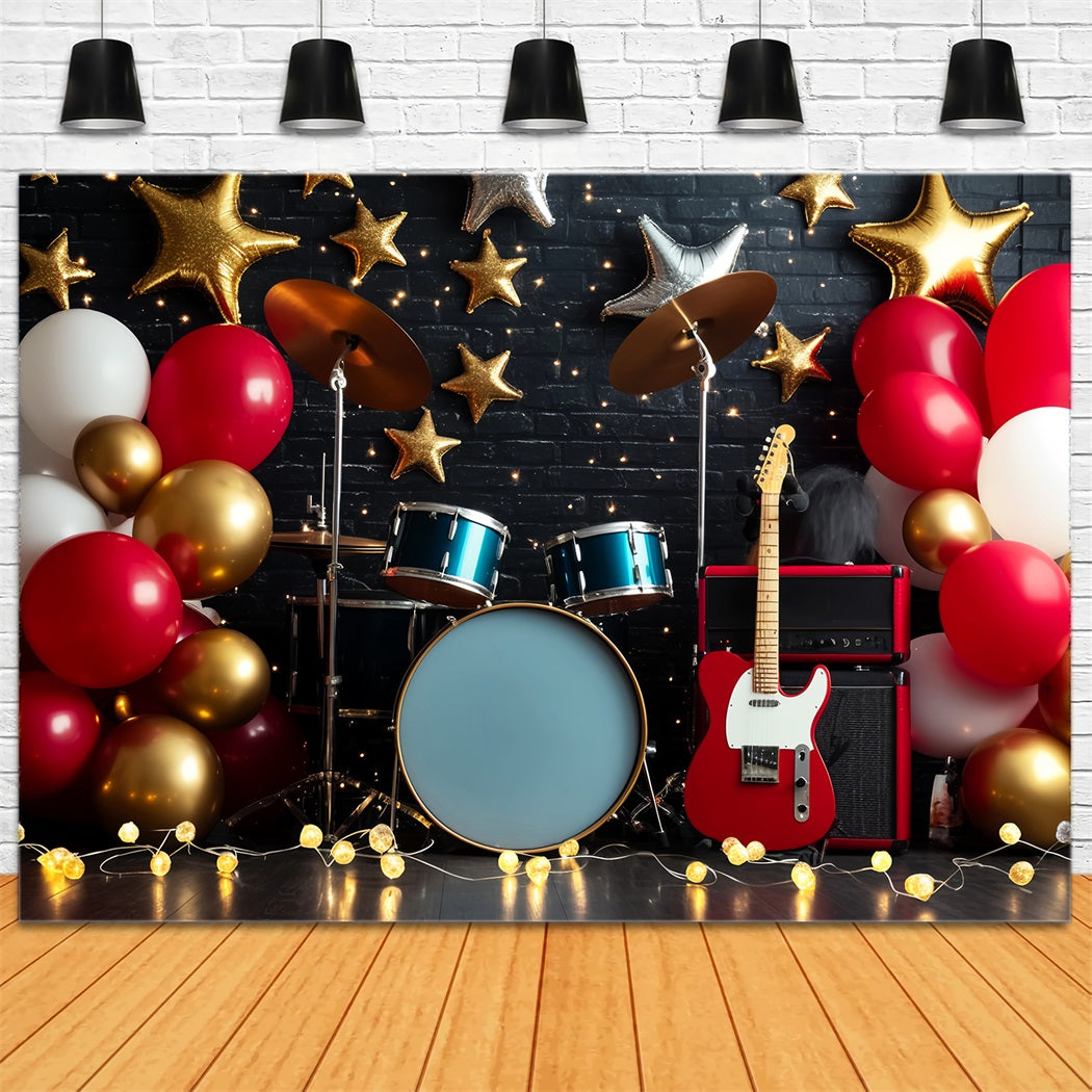 Moon And Stars Backdrop Rockstar Drum Guitar Stage Newborn Backdrop LXX58-390