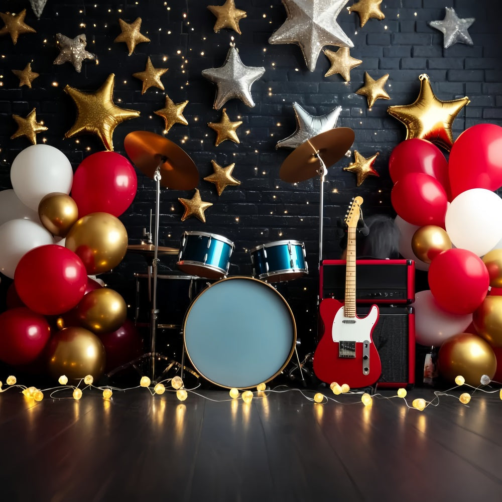 Moon And Stars Backdrop Rockstar Drum Guitar Stage Newborn Backdrop LXX58-390