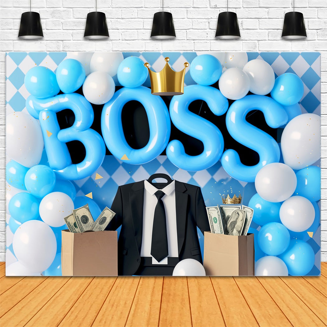 Newborn Backdrop Blue Boss Crown Celebration Kids Photo Backdrop LXX58-392