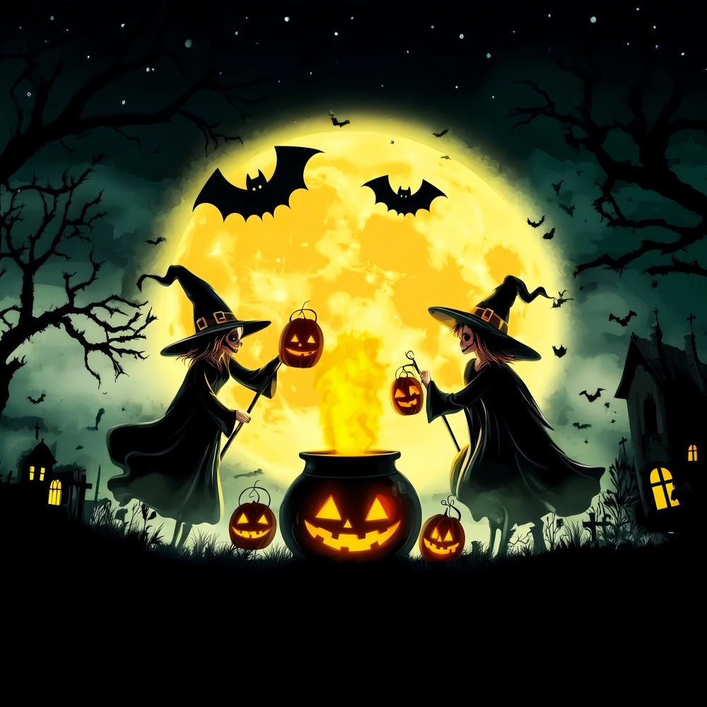 Garage Door Halloween Backdrop Moonlit Witches Backdrop LXX58-4