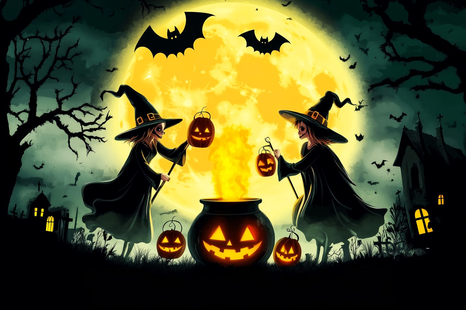 Garage Door Halloween Backdrop Moonlit Witches Backdrop LXX58-4