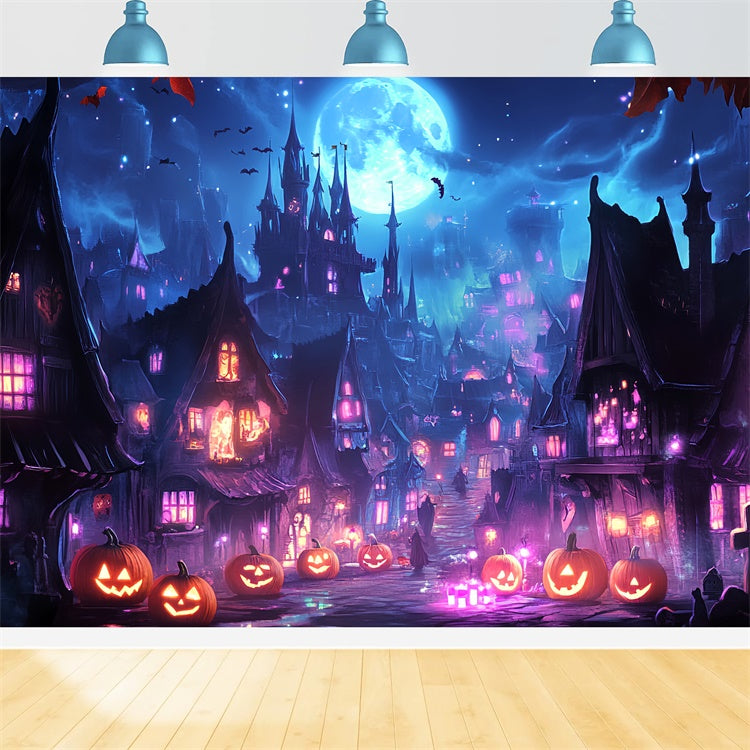 Spooky Halloween Backdrop Mystic Witch Town Backdrop LXX58-43