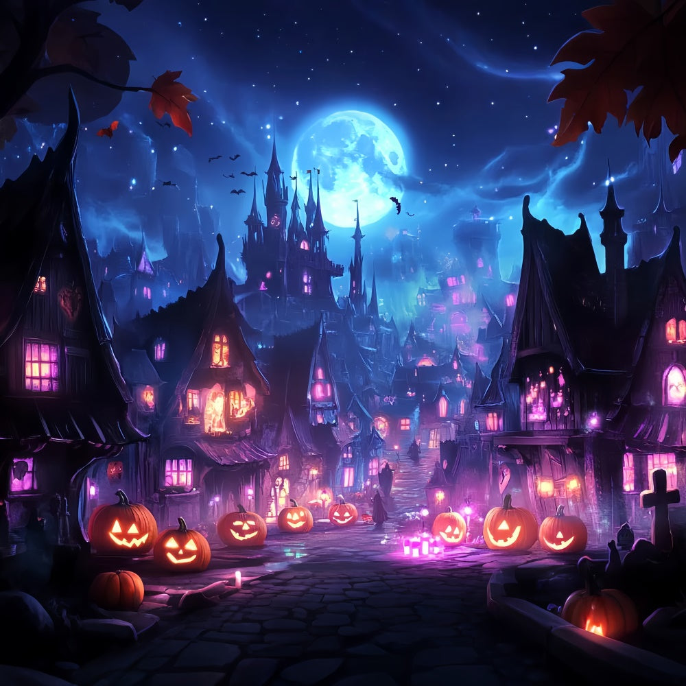 Spooky Halloween Backdrop Mystic Witch Town Backdrop LXX58-43
