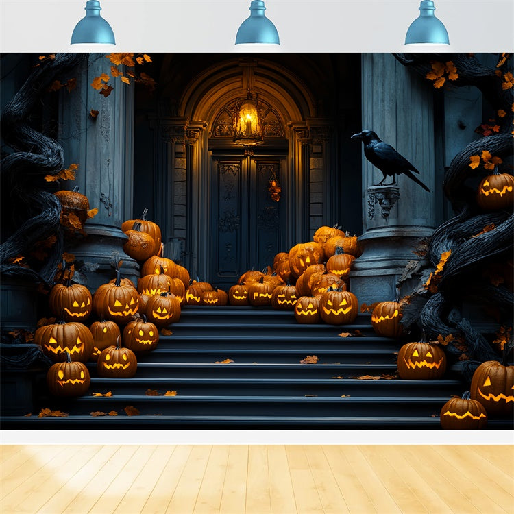 Garage Door Halloween Backdrop Pumpkin Stair Parade Backdrop LXX58-45