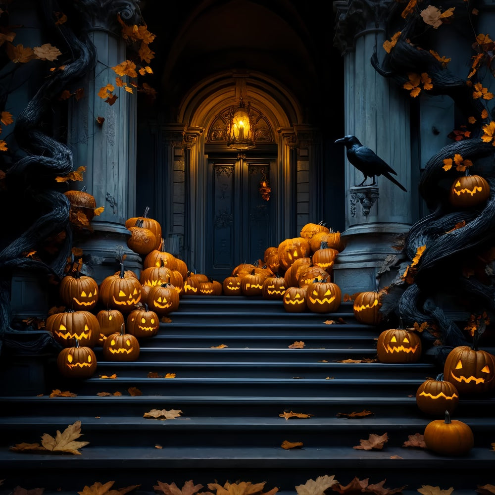 Garage Door Halloween Backdrop Pumpkin Stair Parade Backdrop LXX58-45