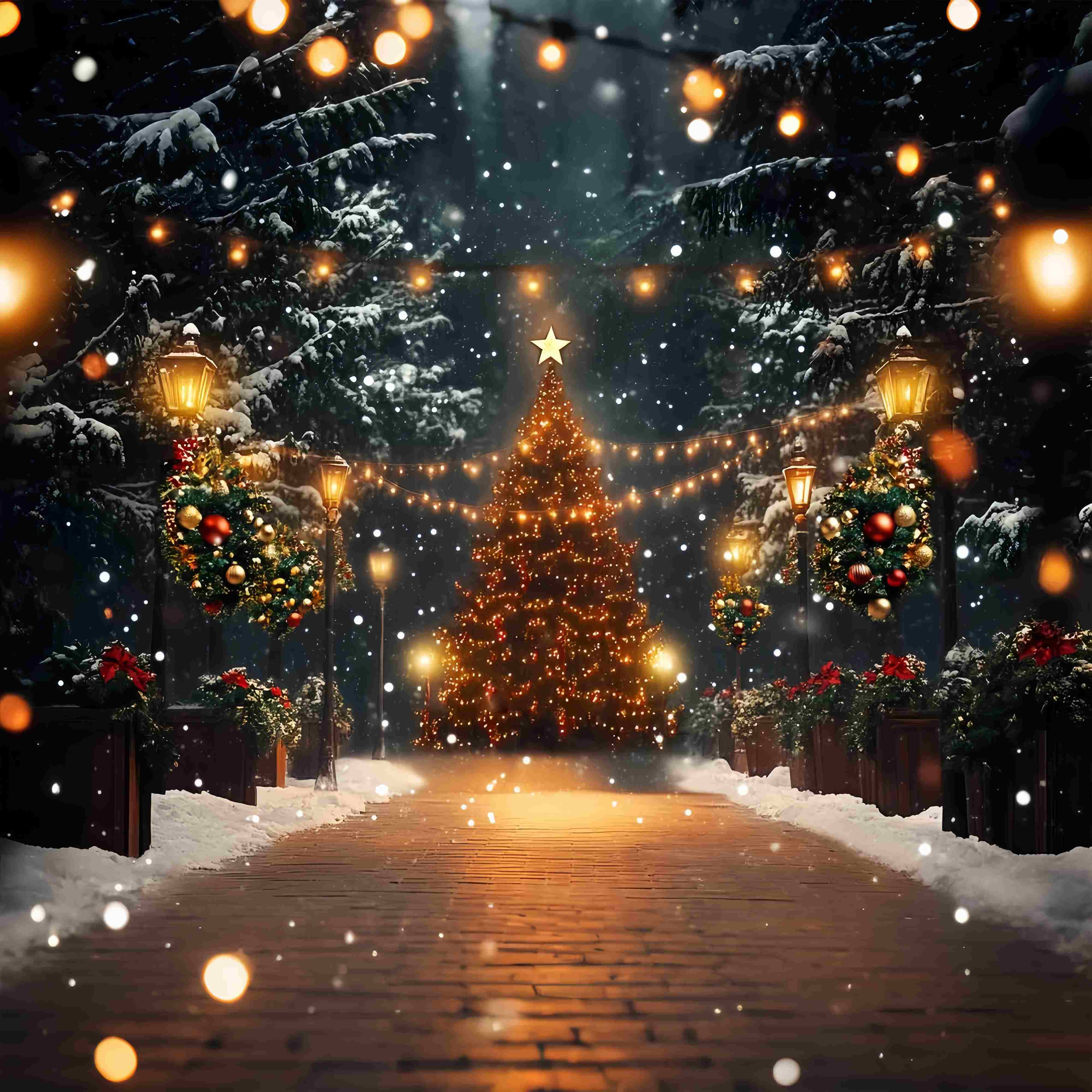 Christmas Tree Farm Backdrop Magical Snowy Tree Lights Christmas Photo Backdrop LXX58-51
