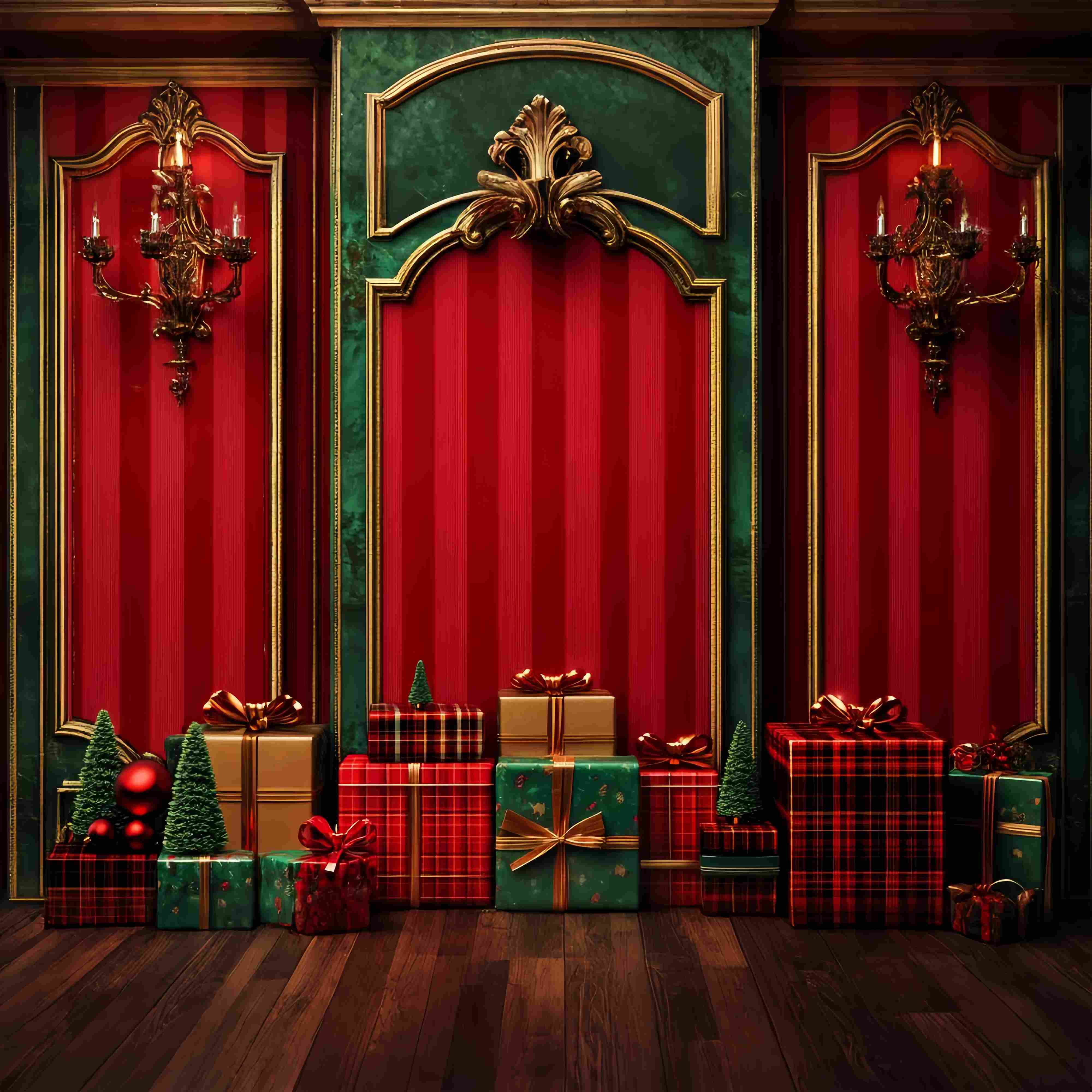 Red Christmas Backdrop Classic Red Green Gift Wall Christmas Backdrop for Photos LXX58-53