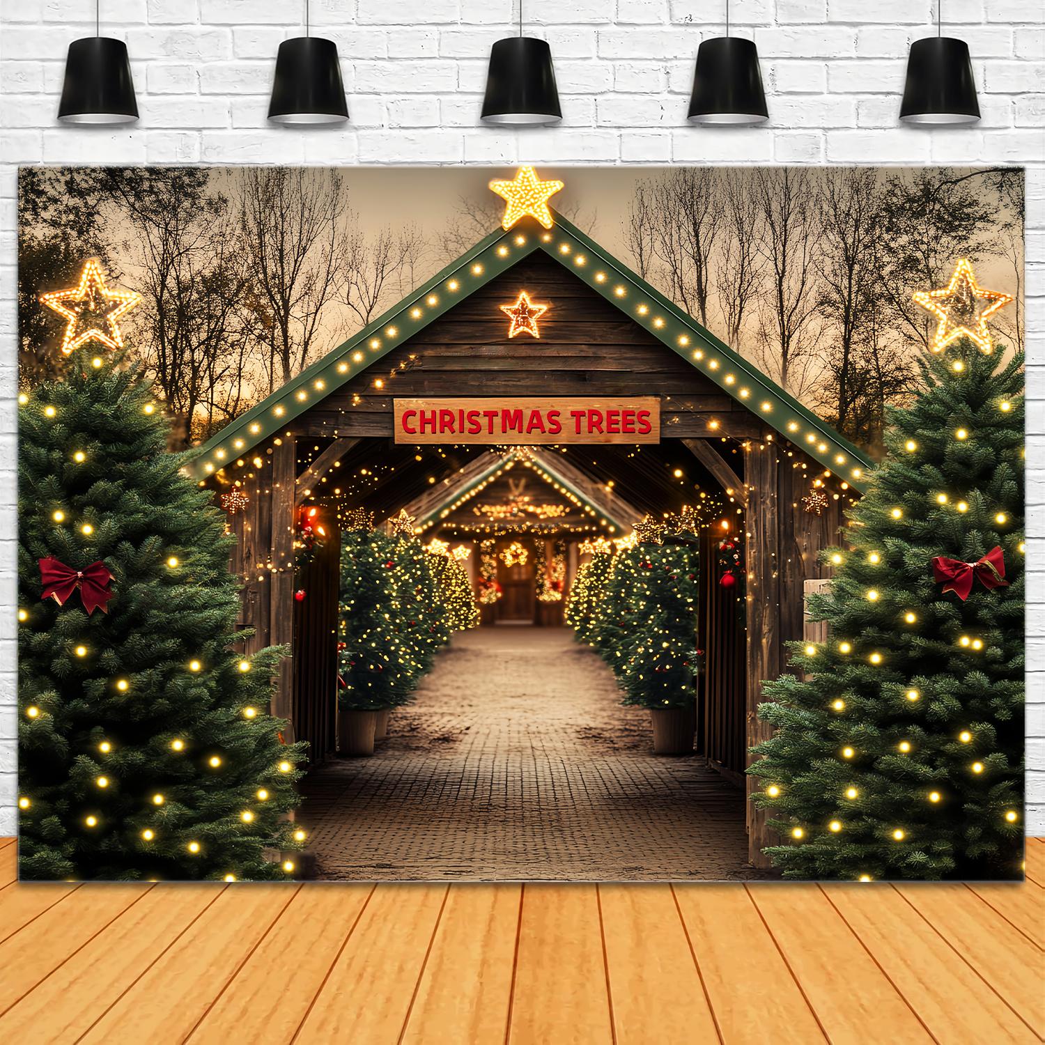 Christmas Tree Farm Backdrop Rustic Tree Farm Tunnel Christmas Backdrops for Photography LXX58-55