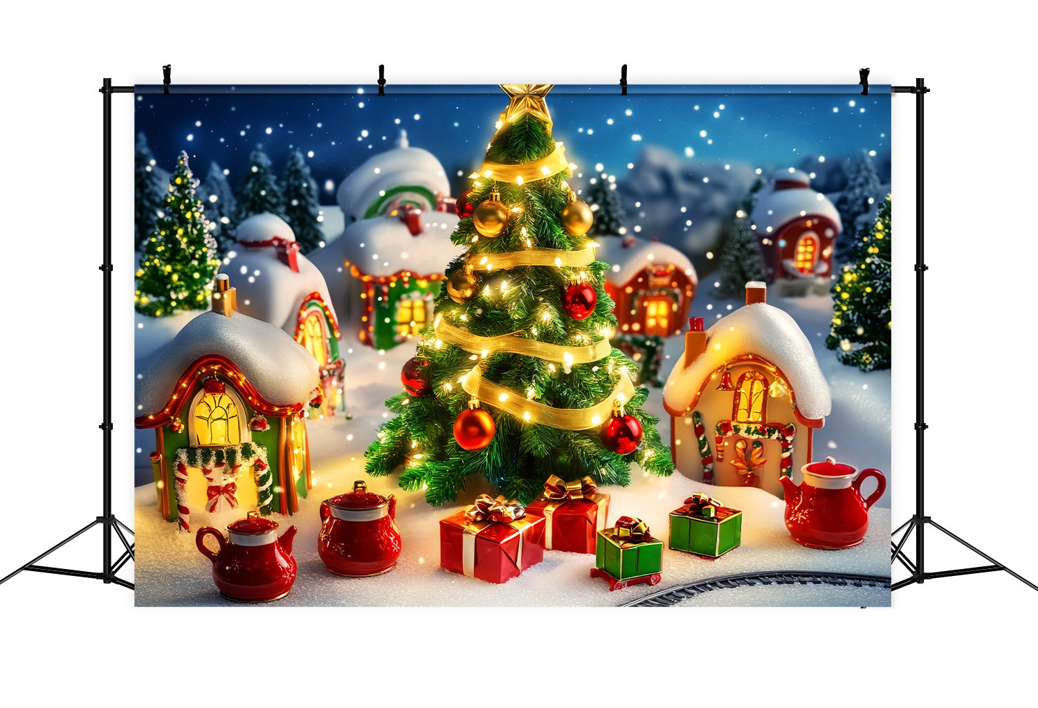 Christmas Tree Backdrop Toy Village Christmas Tree Scene Christmas Backdrops LXX58-60