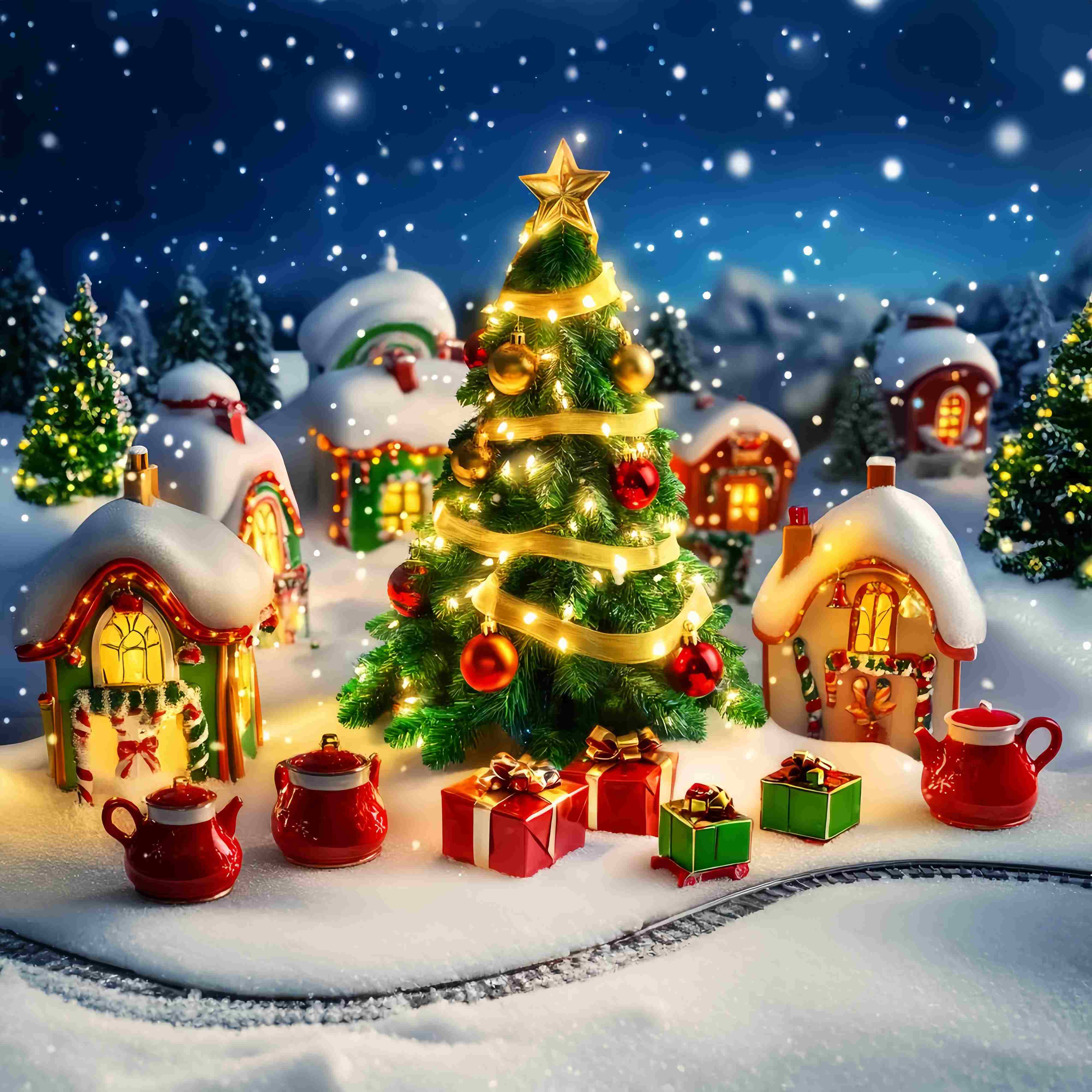 Christmas Tree Backdrop Toy Village Christmas Tree Scene Christmas Backdrops LXX58-60