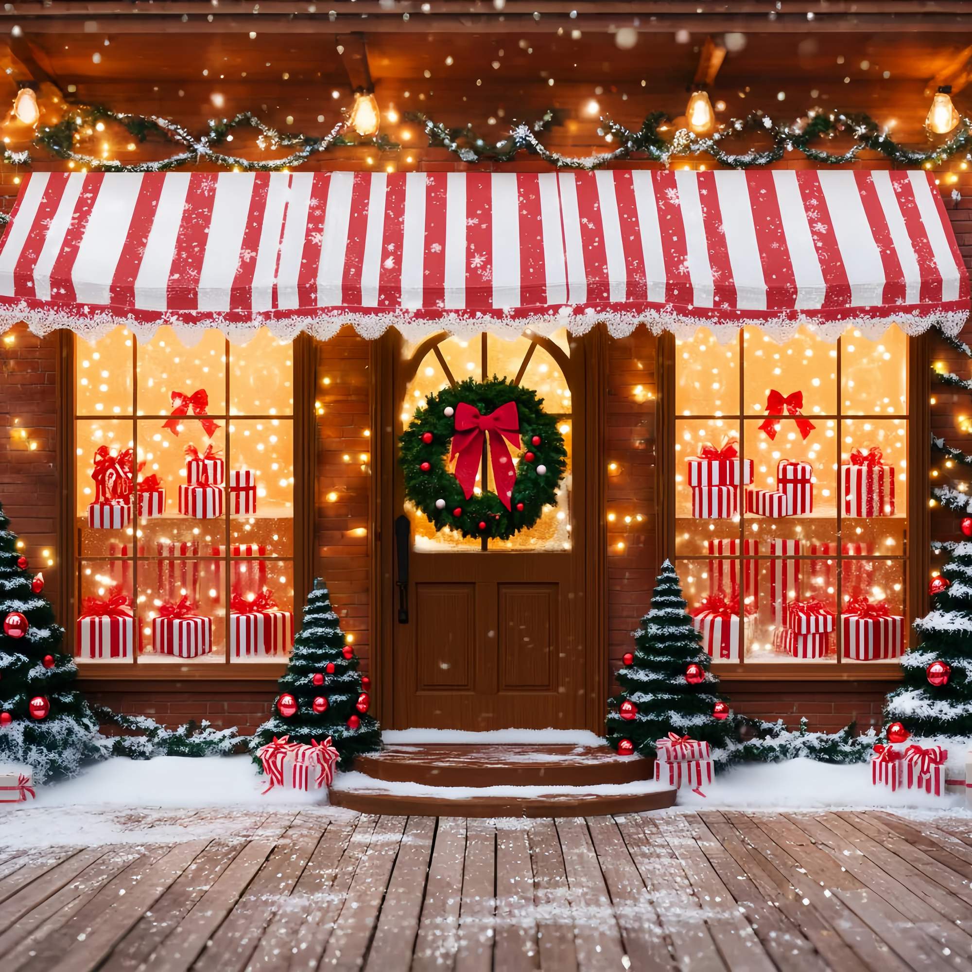 Professional Christmas Backdrops Striped Candy Gift Shop Christmas Backdrop LXX58-61