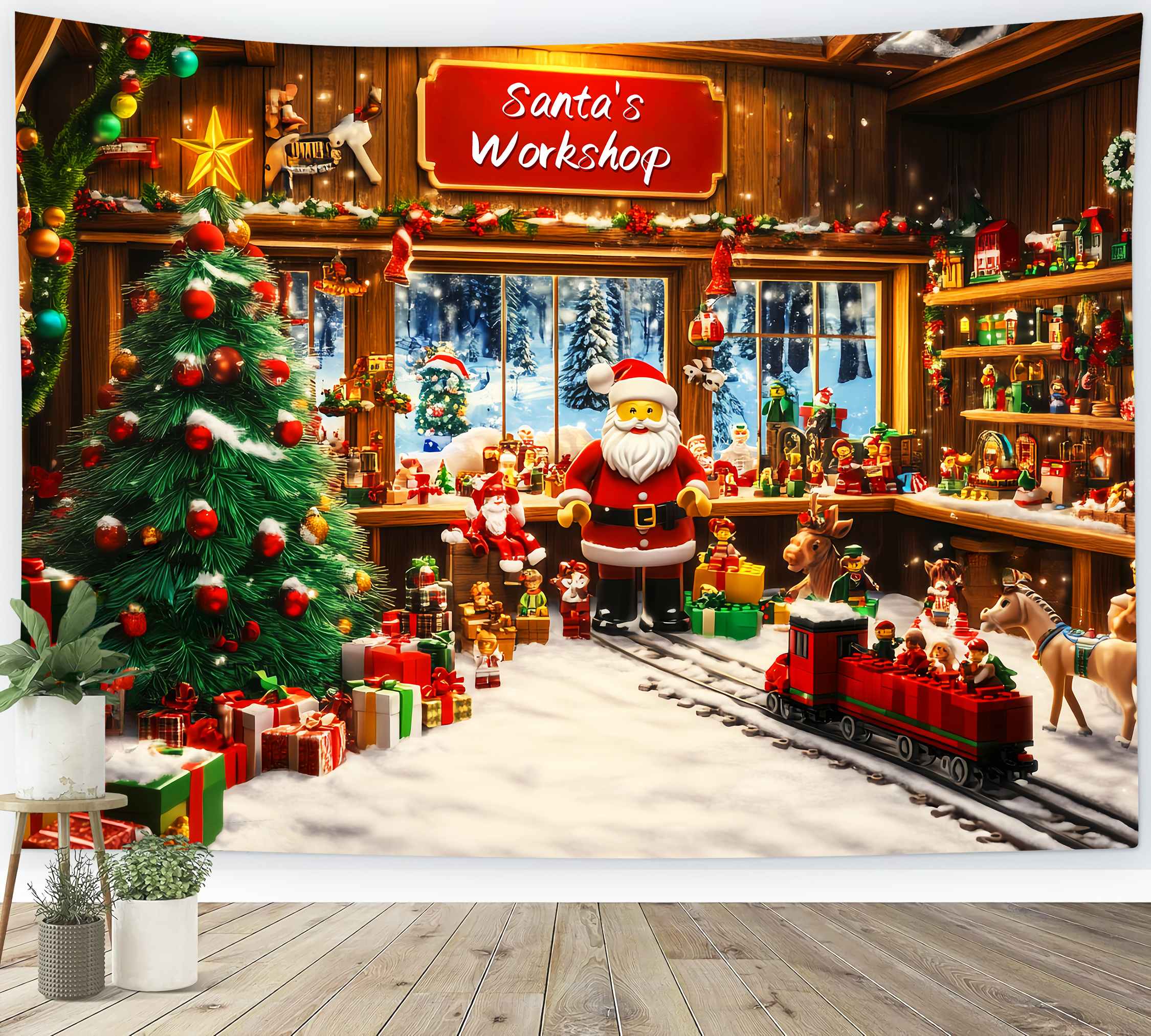 Santa's Workshop Backdrop Lego Santa's Workshop Christmas Backdrops Sale LXX58-64
