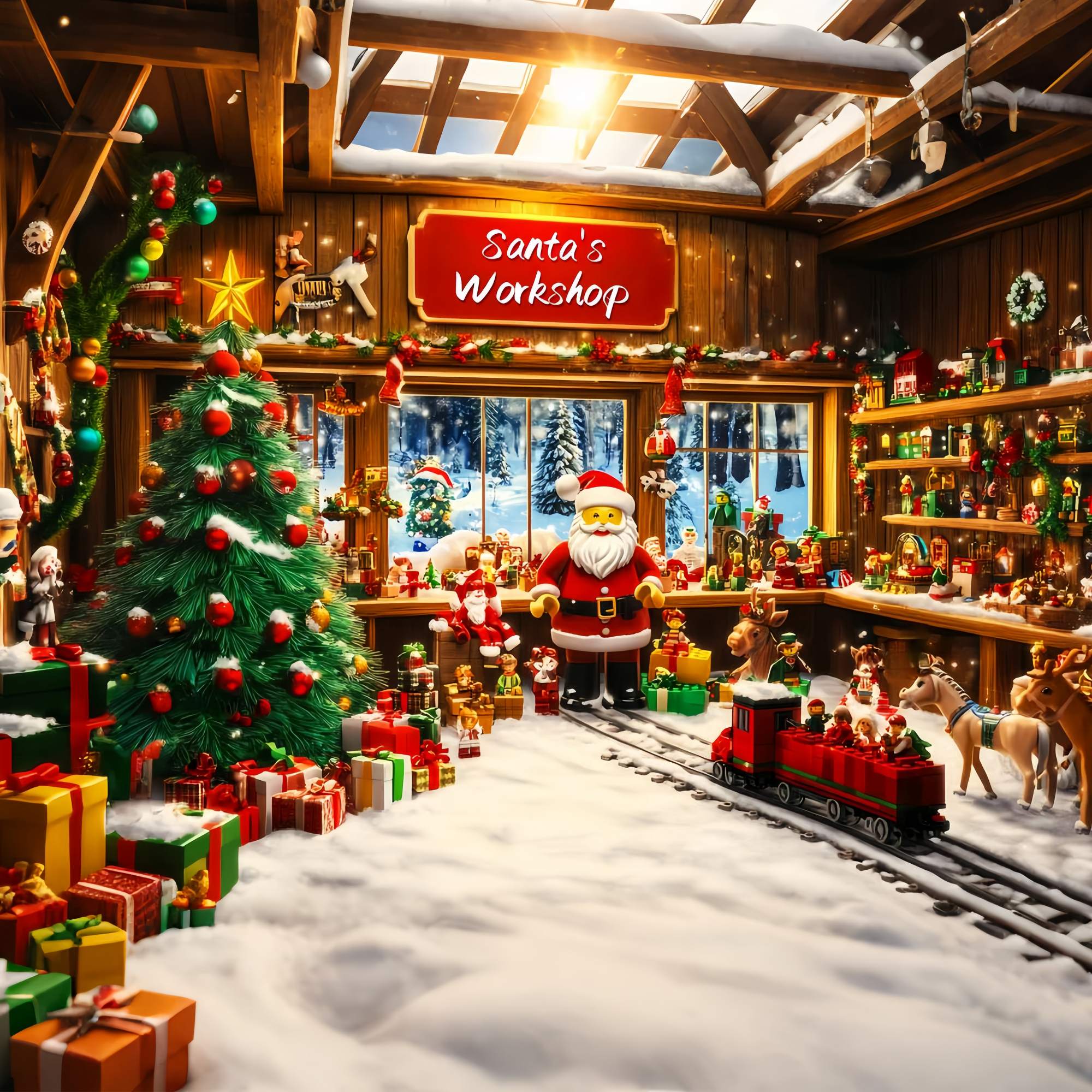 Santa's Workshop Backdrop Lego Santa's Workshop Christmas Backdrops Sale LXX58-64