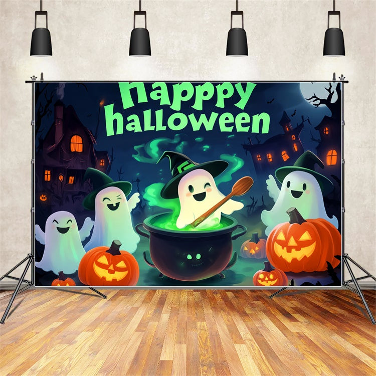 Cute Halloween Backdrop Ghost Cartoon Cheer Backdrop LXX58-7