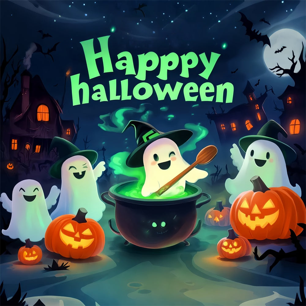Cute Halloween Backdrop Ghost Cartoon Cheer Backdrop LXX58-7