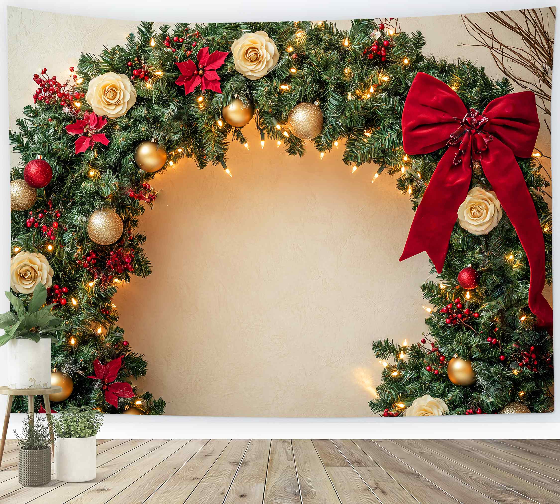 Christmas Wall Backdrop Gold Rose Garland Wall Arch Christmas Backdrop LXX58-72
