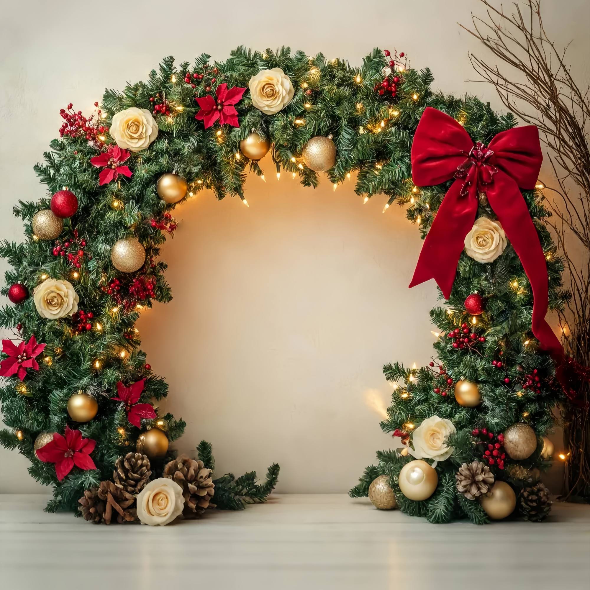 Christmas Wall Backdrop Gold Rose Garland Wall Arch Christmas Backdrop LXX58-72
