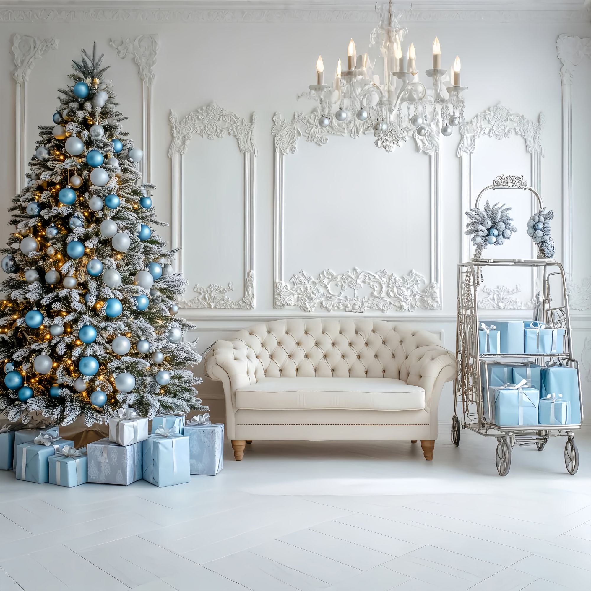 Christmas Wall Backdrop Icy Blue Ornament Lounge Room Professional Christmas Backdrops LXX58-74