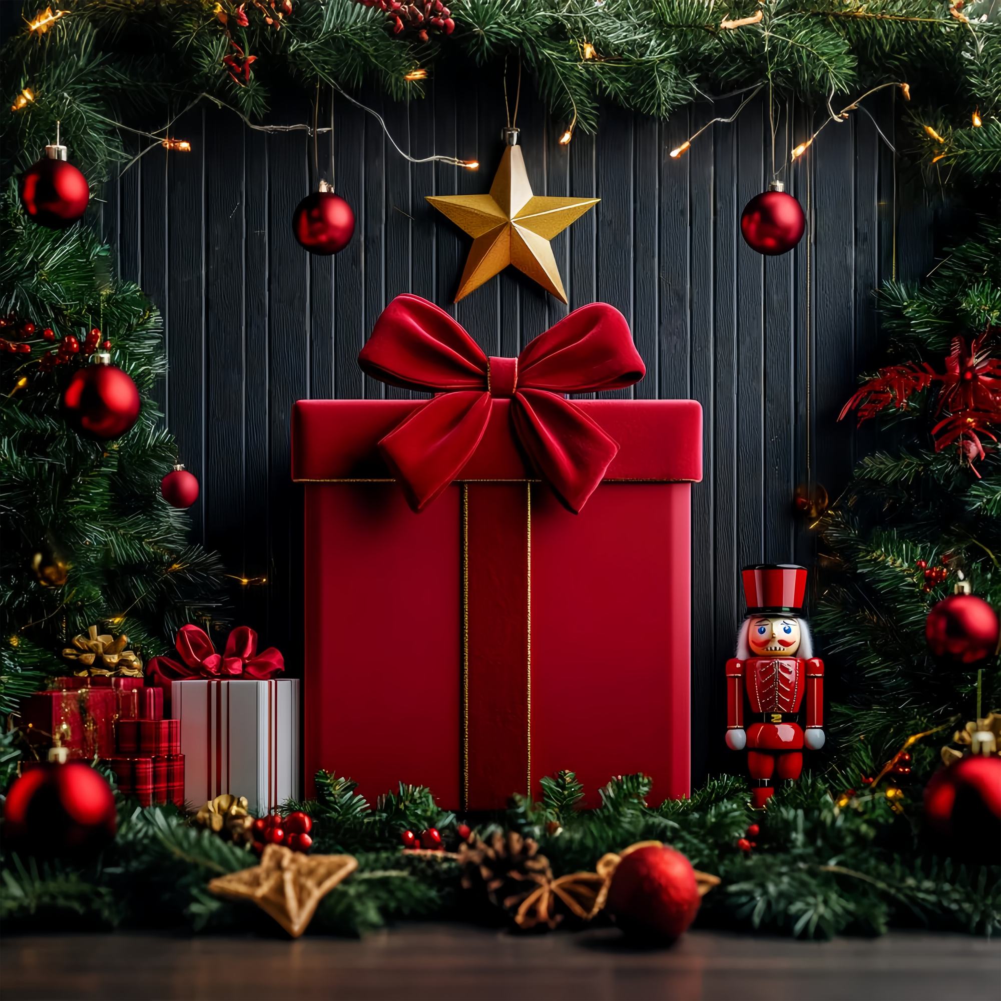 Christmas Wall Backdrop Red Velvet Bow Nutcracker Wall Christmas Backdrop for Photos LXX58-76