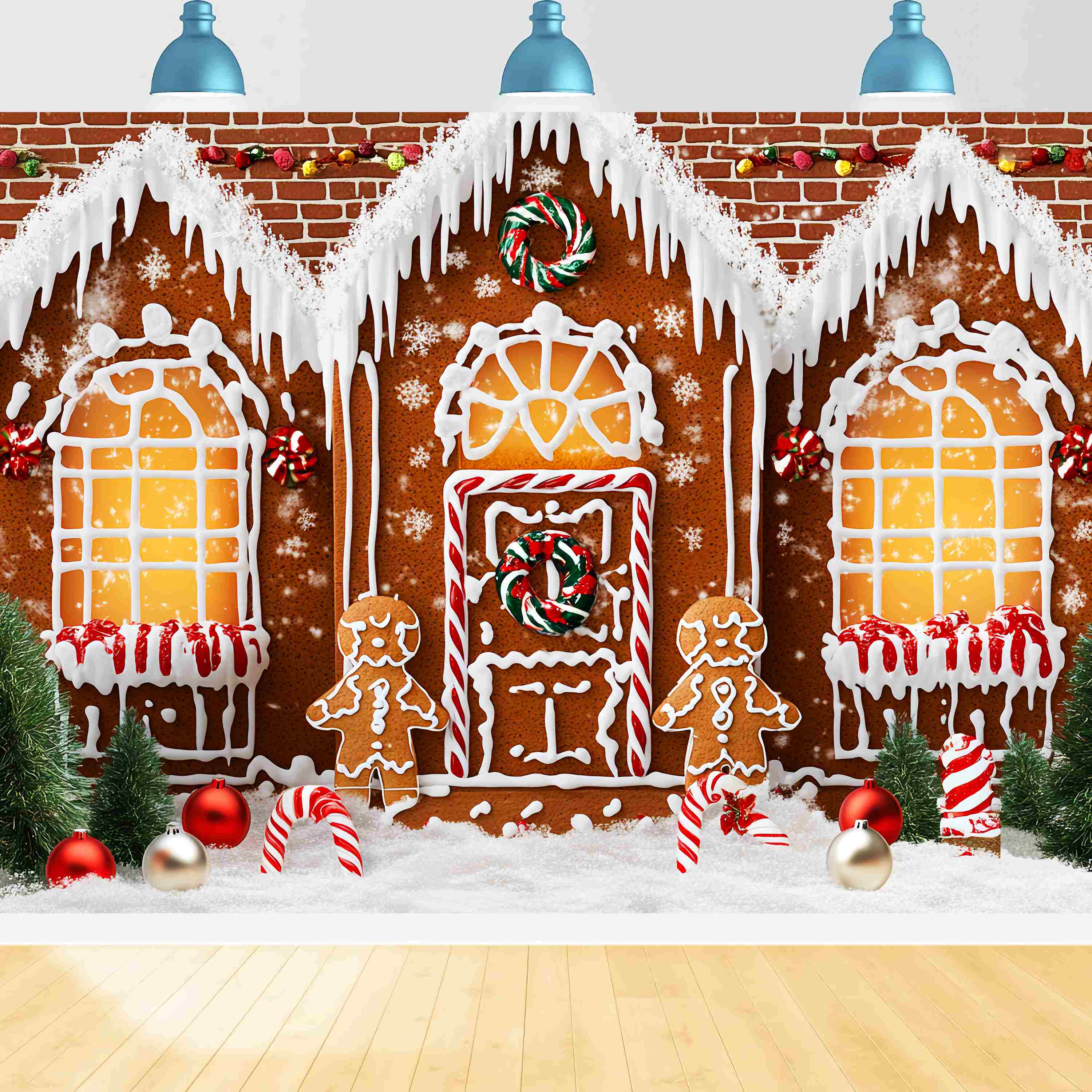 Candyland Christmas Backdrop Candy Frost Gingerbread House Christmas Backdrops for Photos LXX58-91