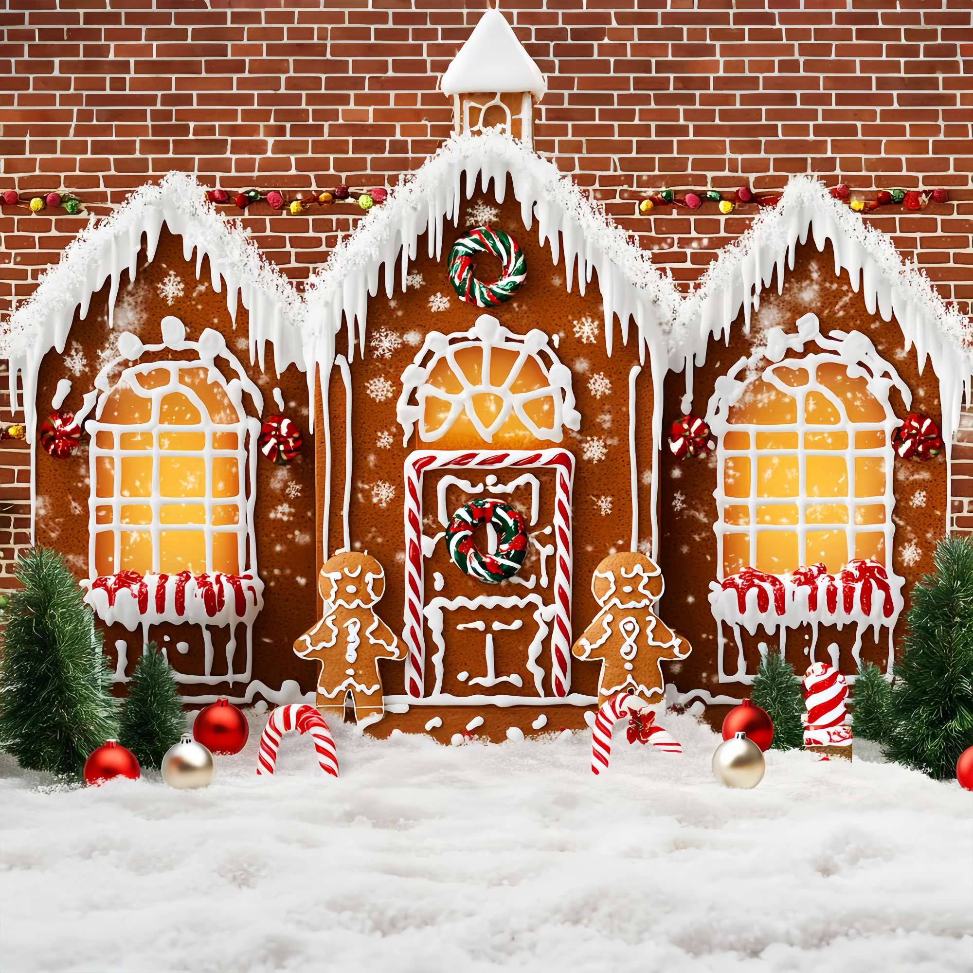 Candyland Christmas Backdrop Candy Frost Gingerbread House Christmas Backdrops for Photos LXX58-91