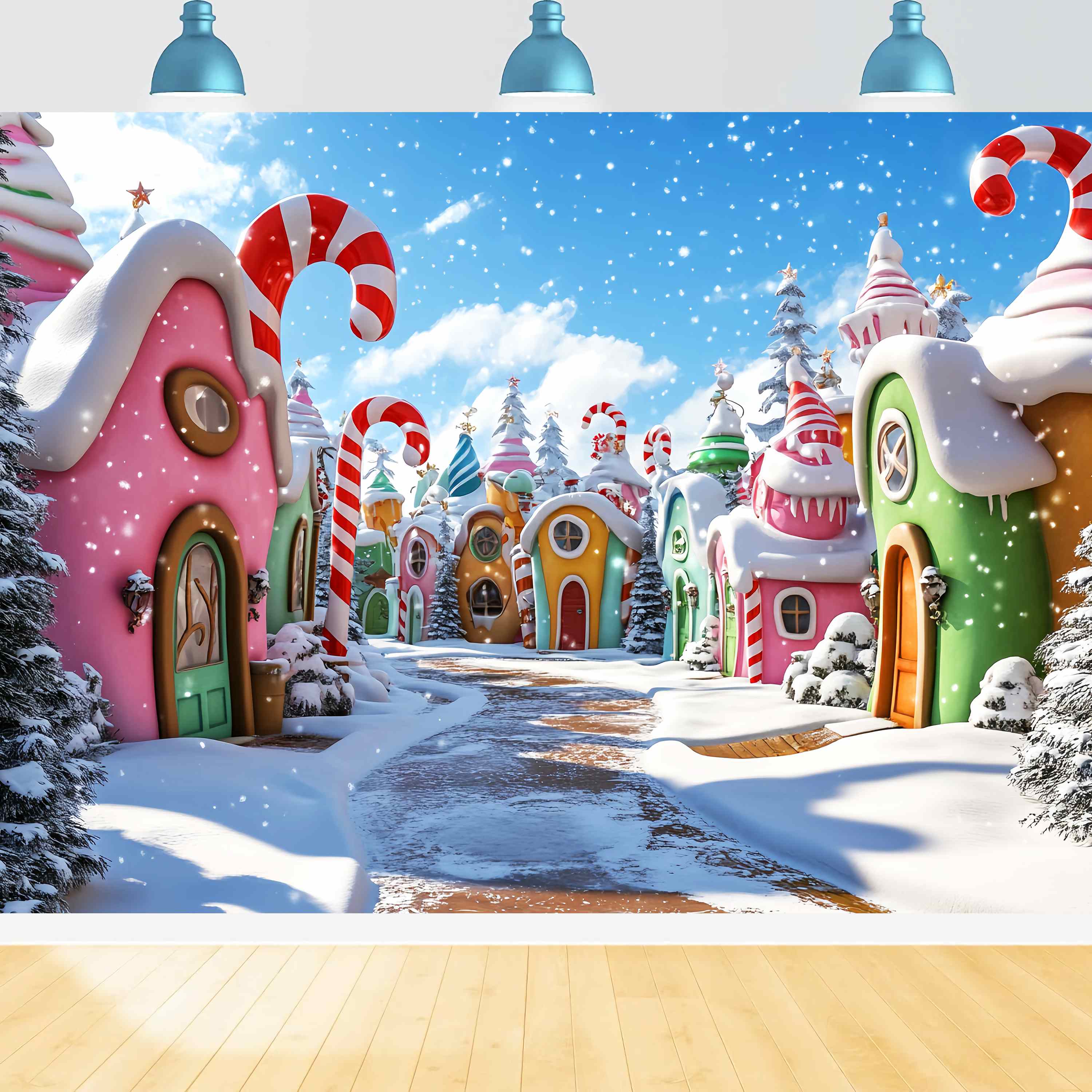 Christmas Village Backdrop Whoville Candy Cane Village Christmas Photo Backdrops LXX58-92