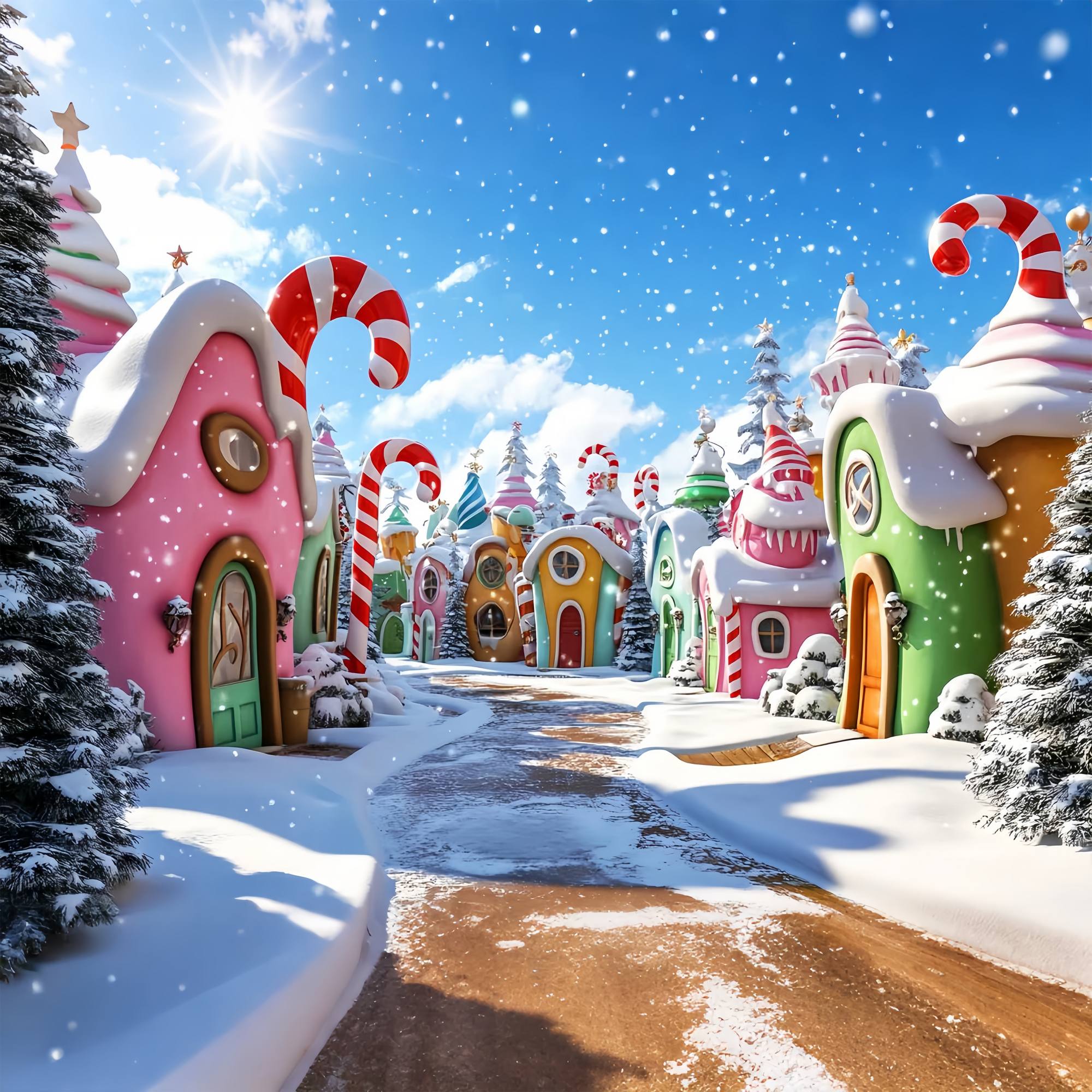 Christmas Village Backdrop Whoville Candy Cane Village Christmas Photo Backdrops LXX58-92