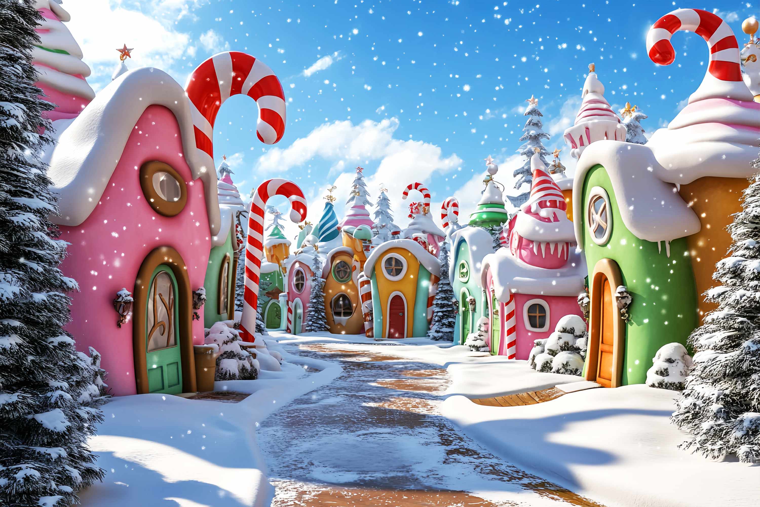 LXX58 92 christmas village backdrop whoville candy cane village christmas photo
