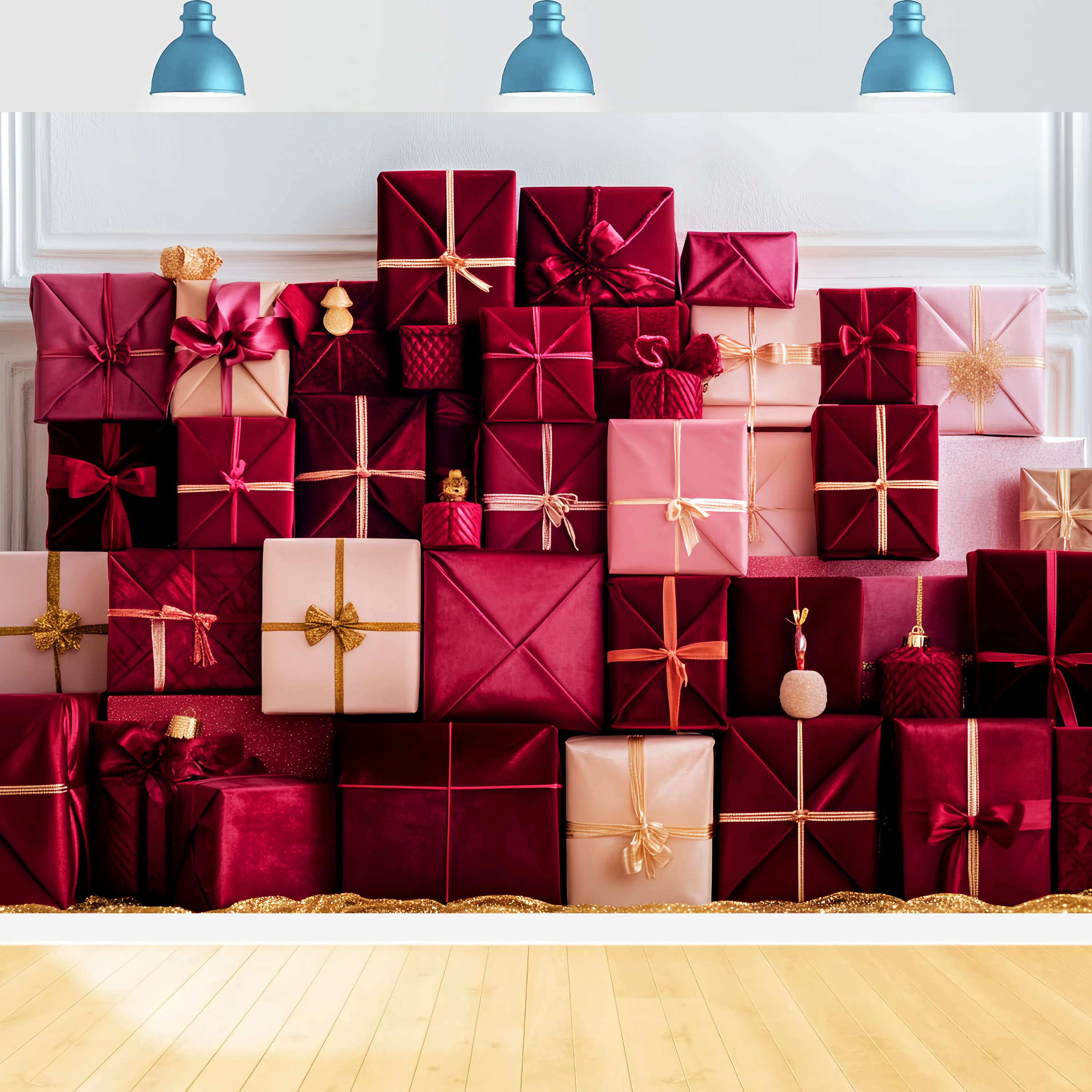 Christmas Wall Backdrop Red Blush Luxury Gift Stack Christmas Backdrops LXX58-93