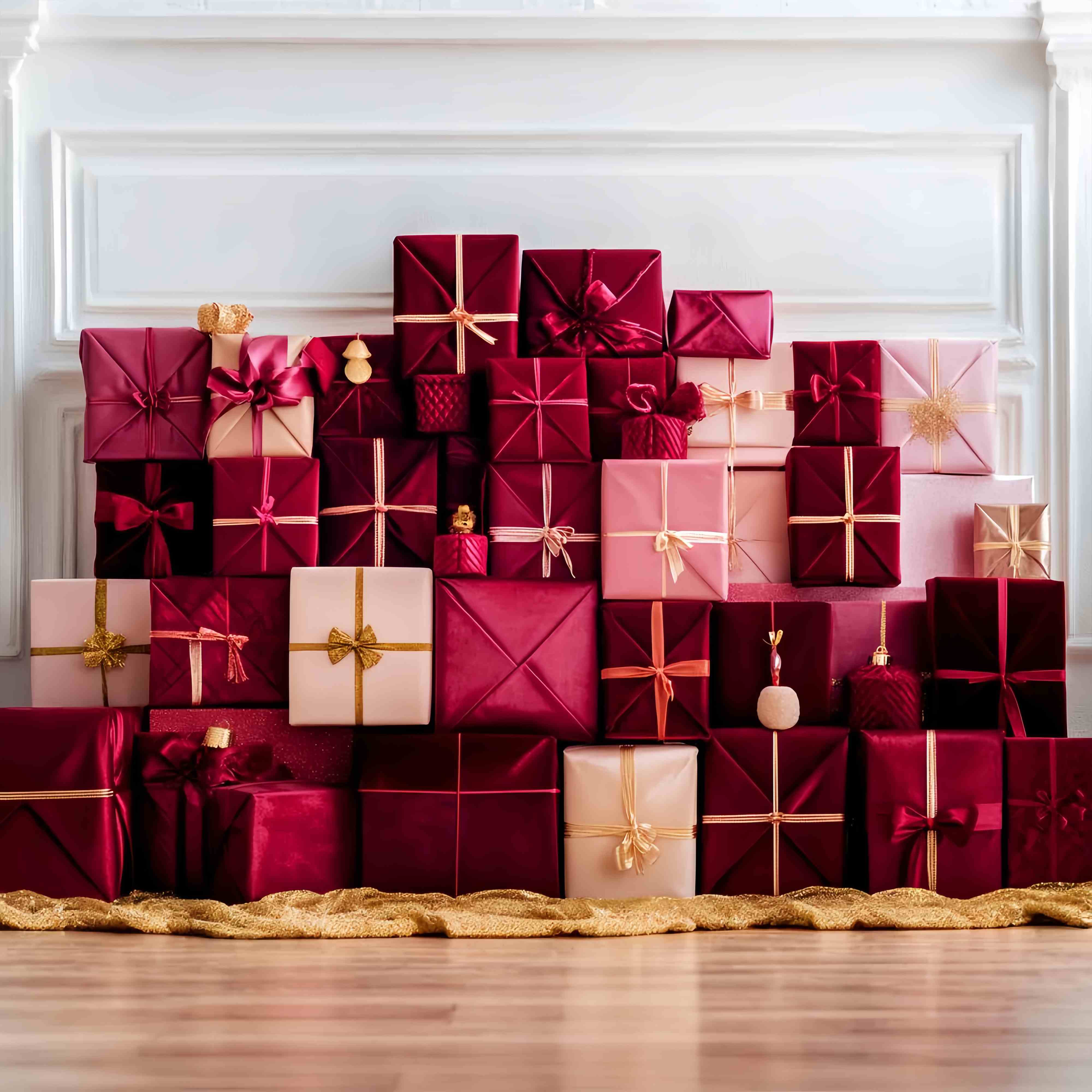 Christmas Wall Backdrop Red Blush Luxury Gift Stack Christmas Backdrops LXX58-93