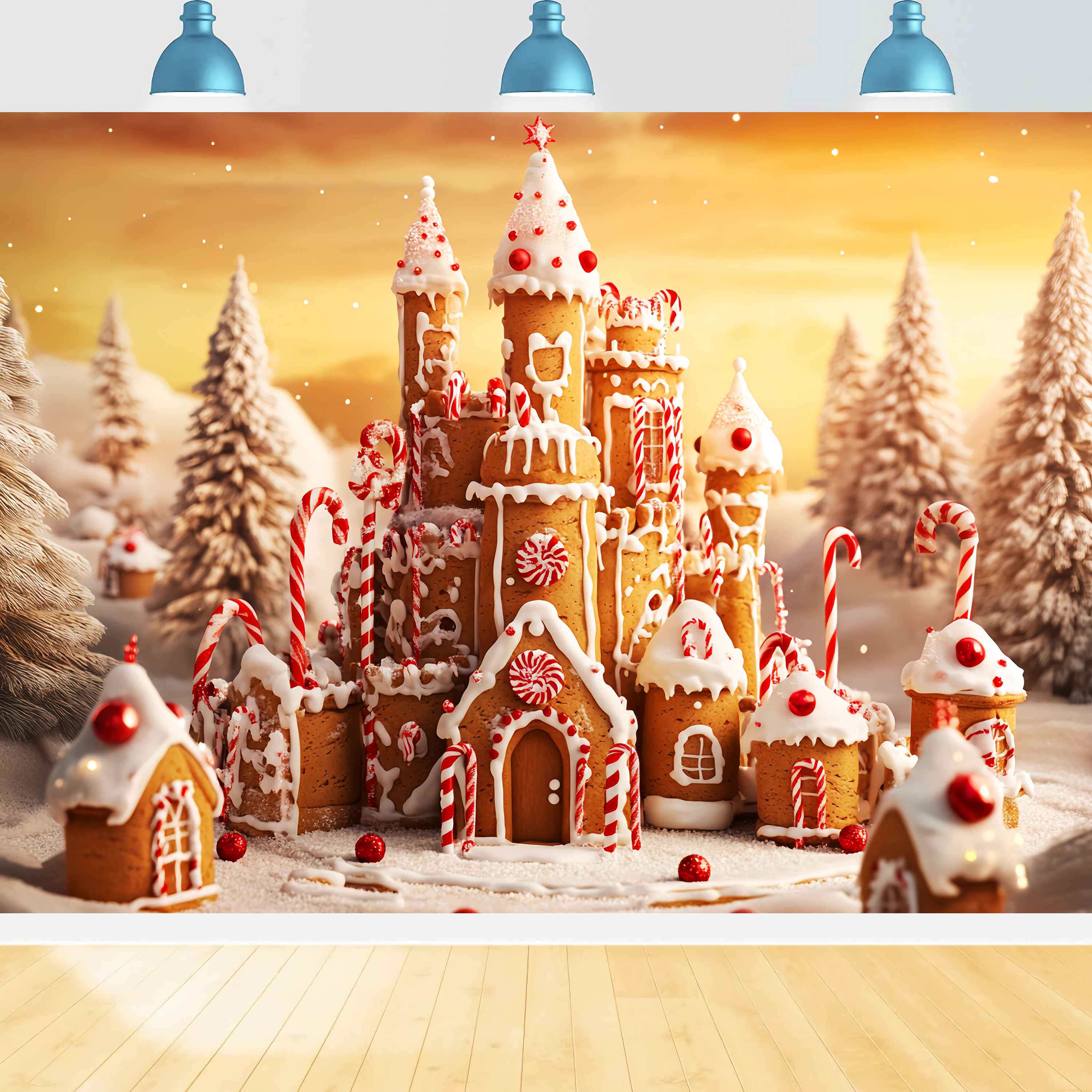 Candyland Christmas Backdrop Gingerbread Castle Wonderland Christmas Backdrops Sale LXX58-94