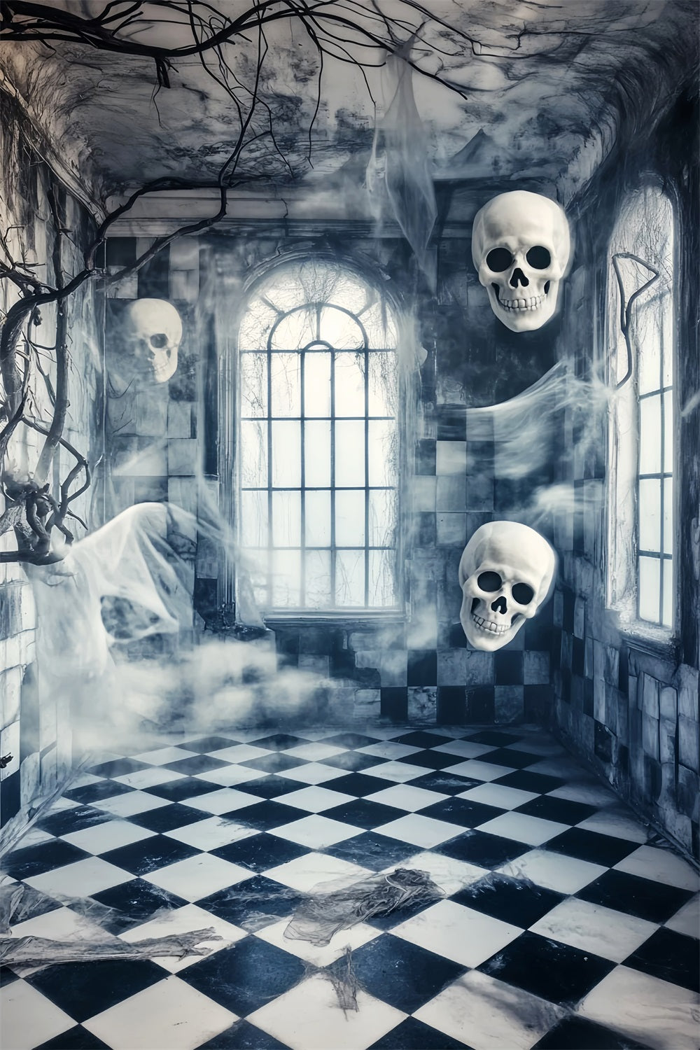 Haunted Forest Backdrop Floating Skulls Corridor Spooky Halloween Backdrop LXX59-116