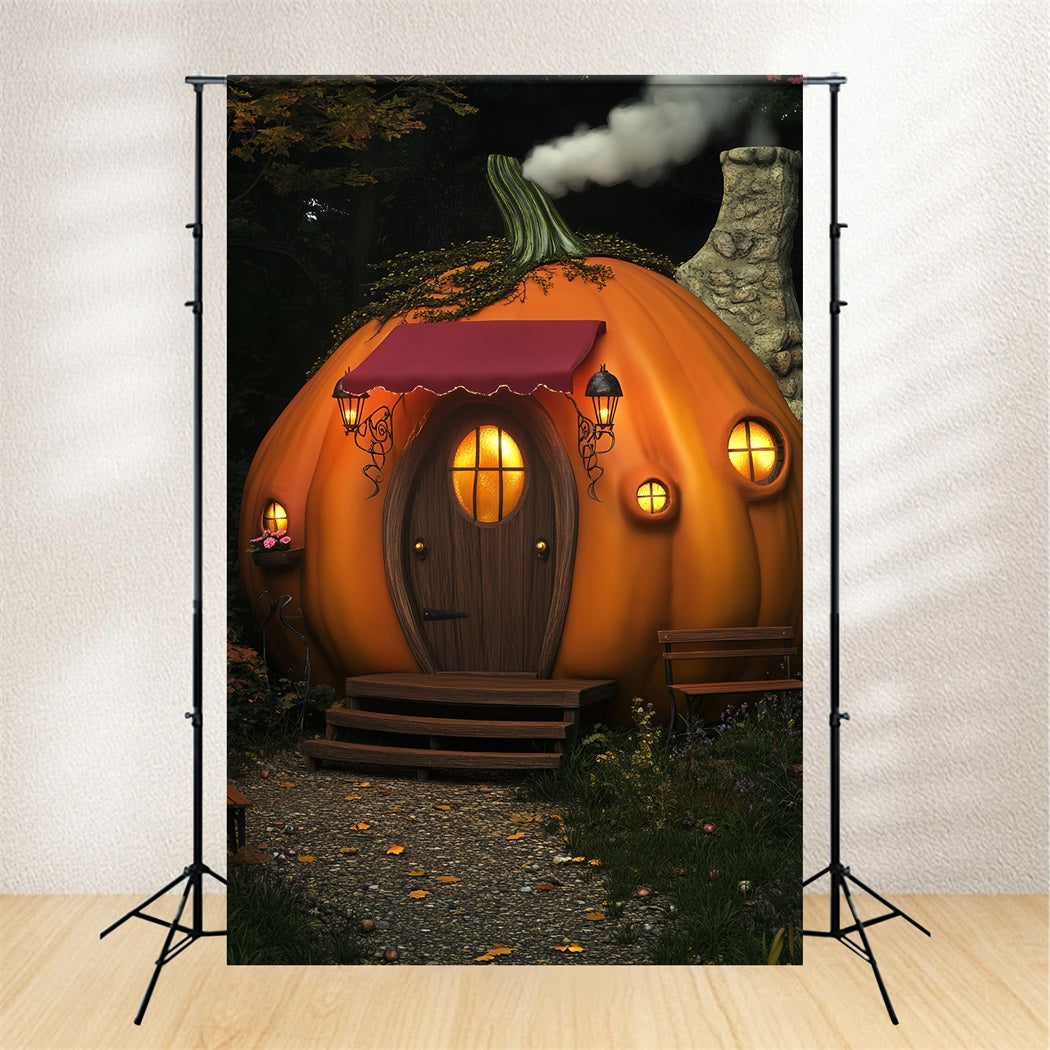 Haunted Forest Backdrop Pumpkin Cottage Lantern House Halloween Backdrop Ideas LXX59-120