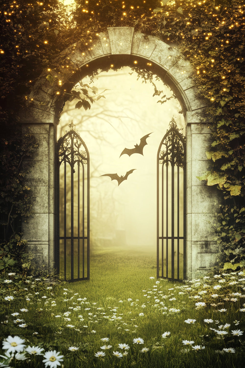 Haunted Forest Backdrop Golden Light Ivy Archway Halloween Photography Backdrops LXX59-126