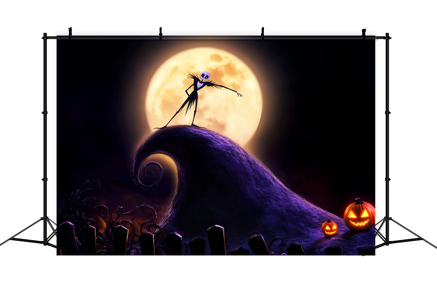 Graveyard Backdrop Skeleton King Full Moon Hill Halloween Backdrop LXX59-129