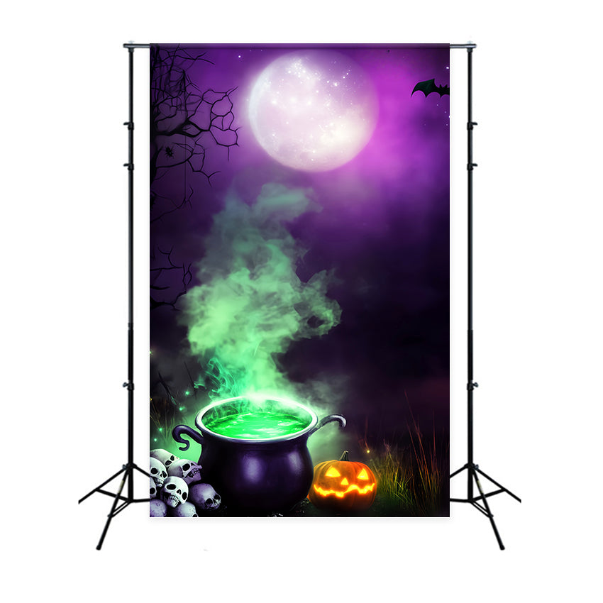 Haunted Forest Backdrop Witch Cauldron Green Smoke Moon Halloween Backdrop Ideas LXX59-132
