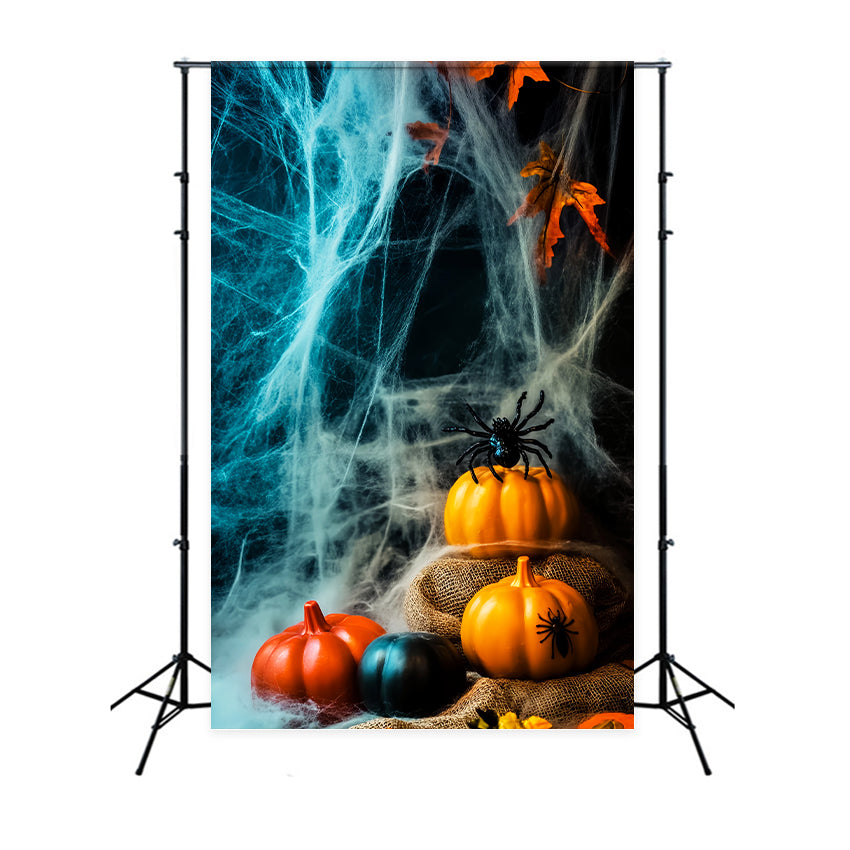 Color Backdrop Pumpkin Spider Haunted Webs Halloween Photography Backdrops LXX59-155