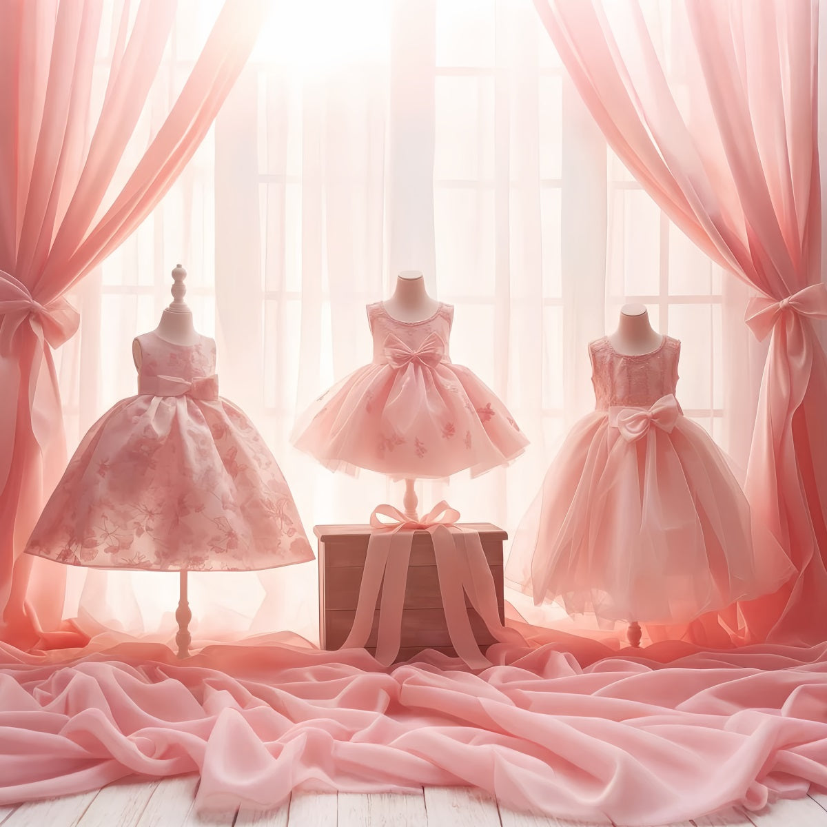 Dance Studio Backdrop Elegant Pink Gowns Window Display Dance Backdrops LXX59-16