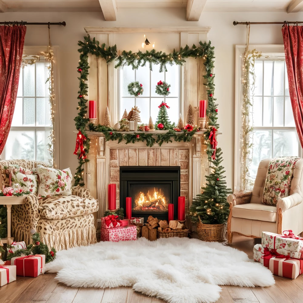 Candyland Backdrop Fireplace Cozy Holiday Room Christmas Backdrops LXX59-163