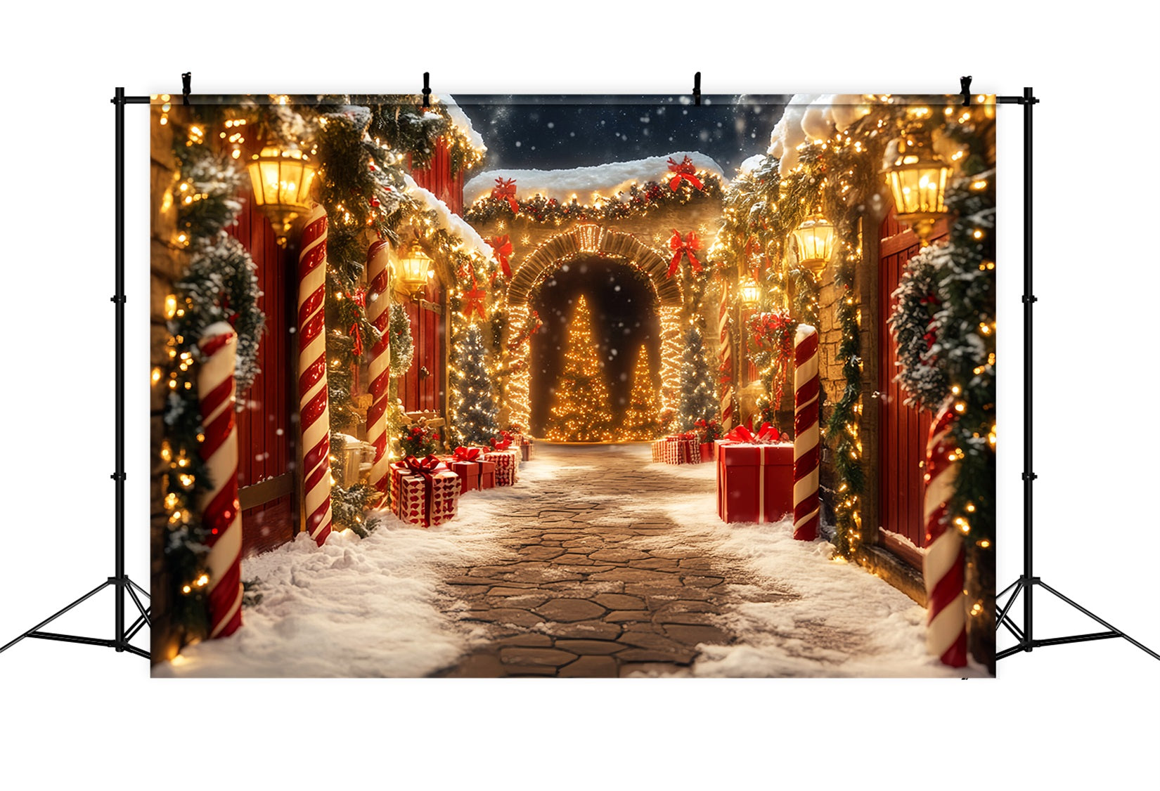 Candyland Backdrop Candy Cane Village Pathway Lights Christmas Backdrops Sale LXX59-167