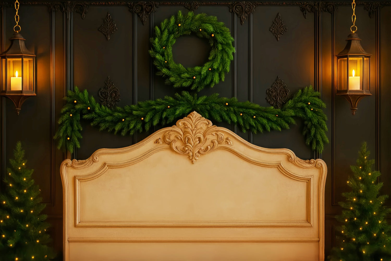Headboard Backdrop Elegant Garland Wreath Wall Professional Christmas Backdrops LXX59-180