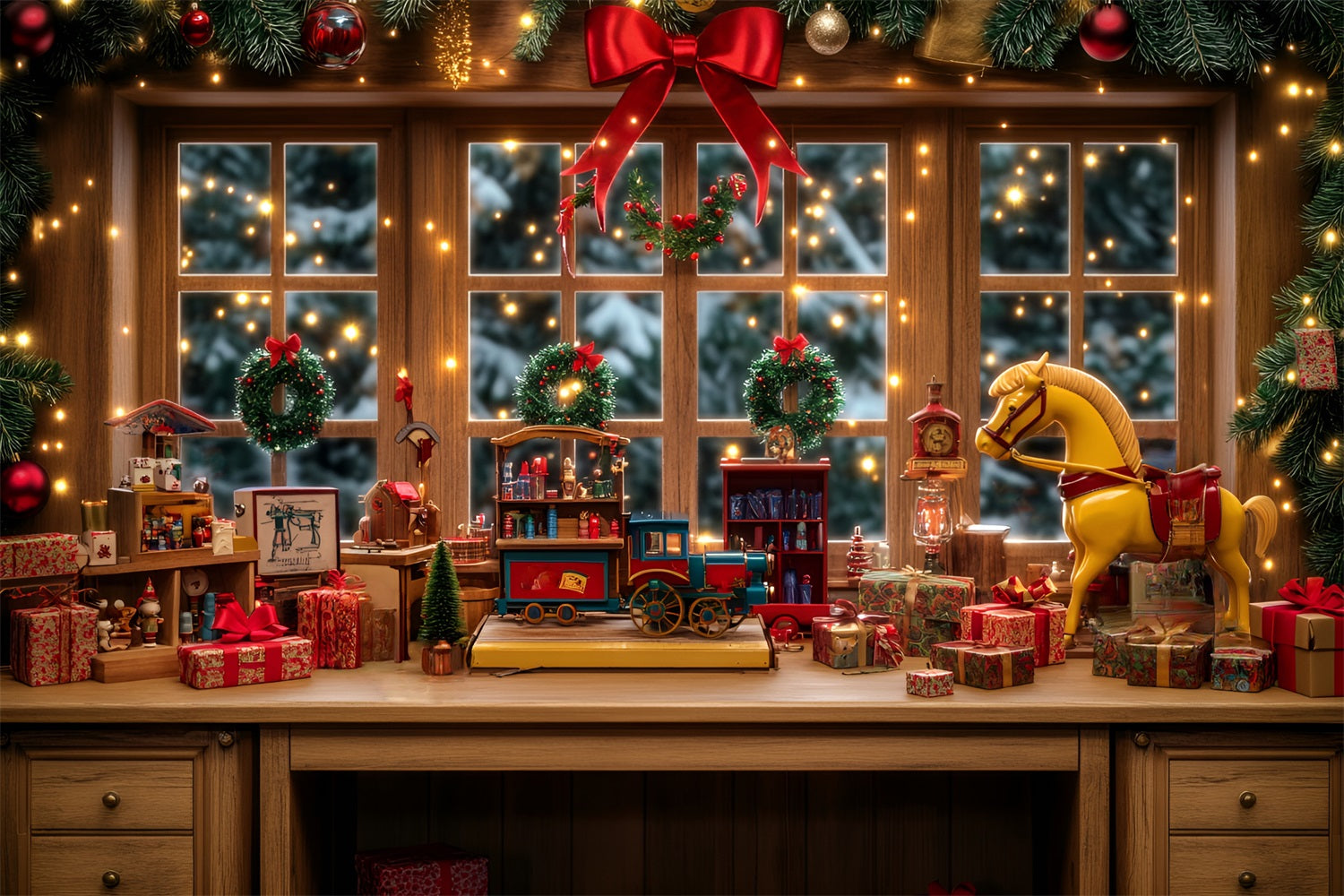Toy Store Backdrop Toy Workshop Window Display Christmas Backdrop LXX59-191
