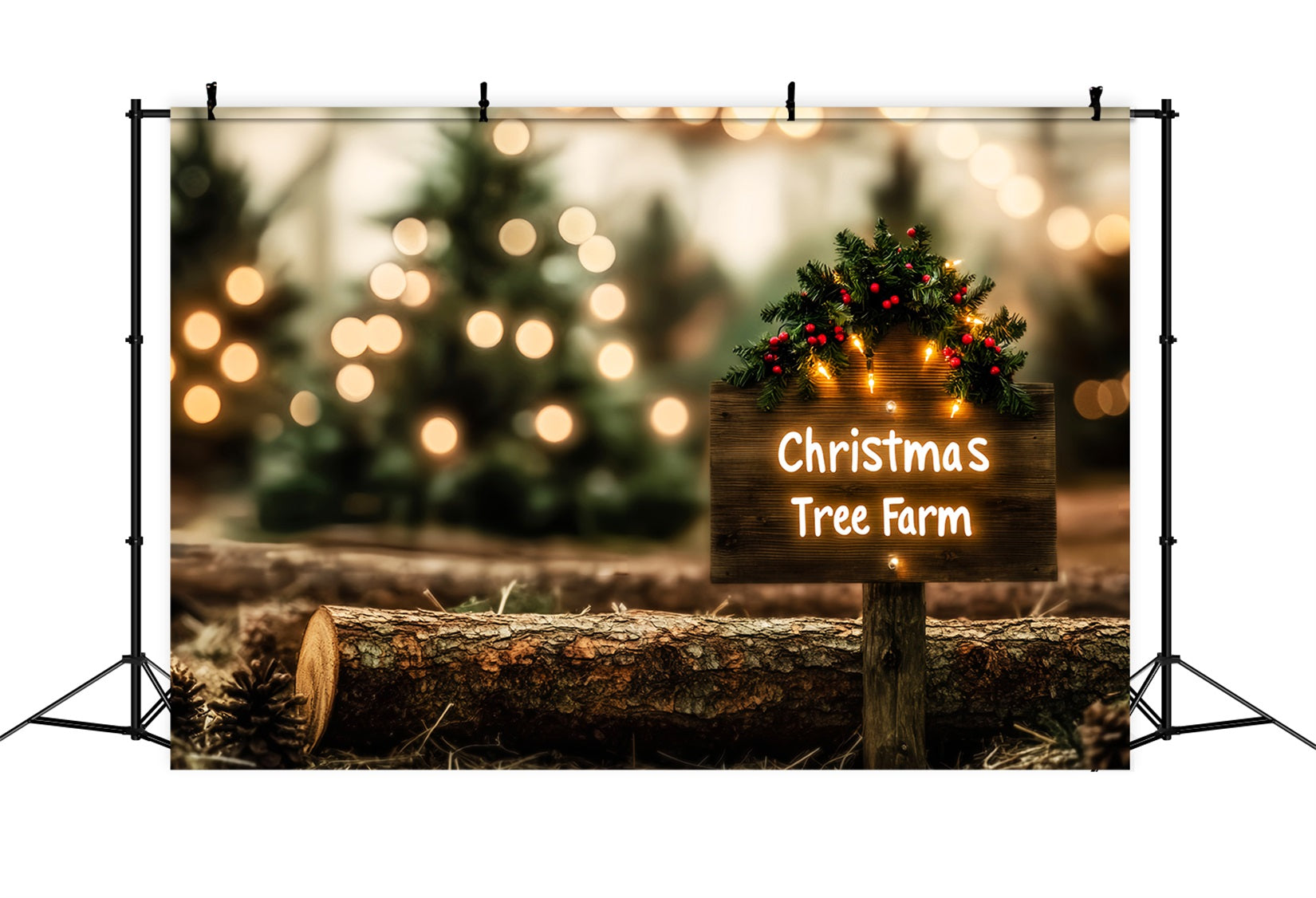 Christmas Farm Backdrop Rustic Tree Farm Sign Christmas Backdrops LXX59-203