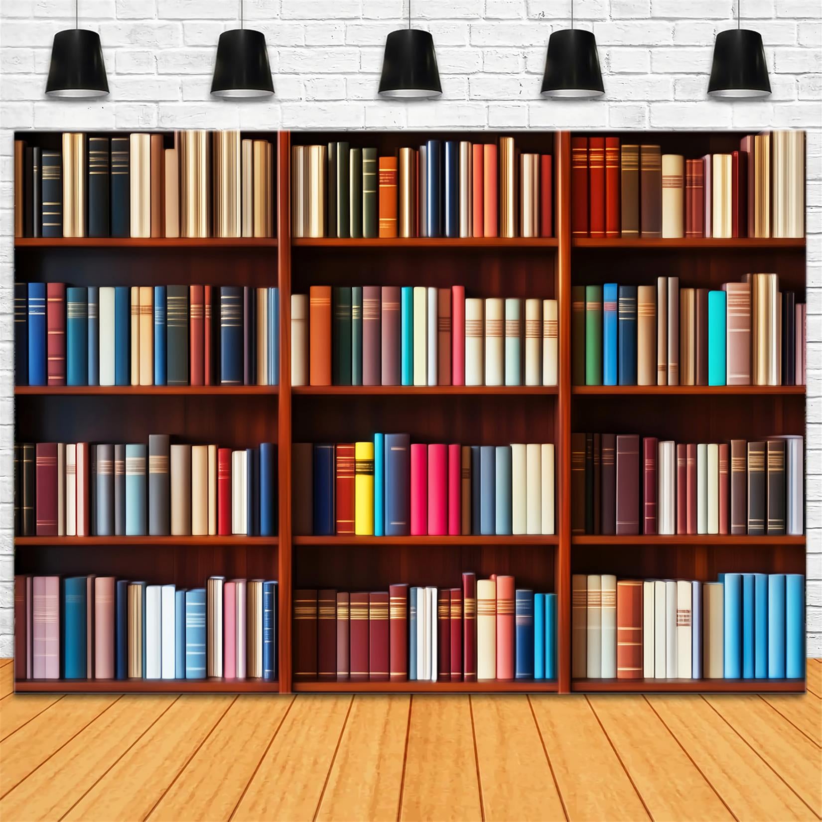 Back To School Backdrop Colorful Bookshelf Knowledge Wall School Picture Backdrop LXX59-209