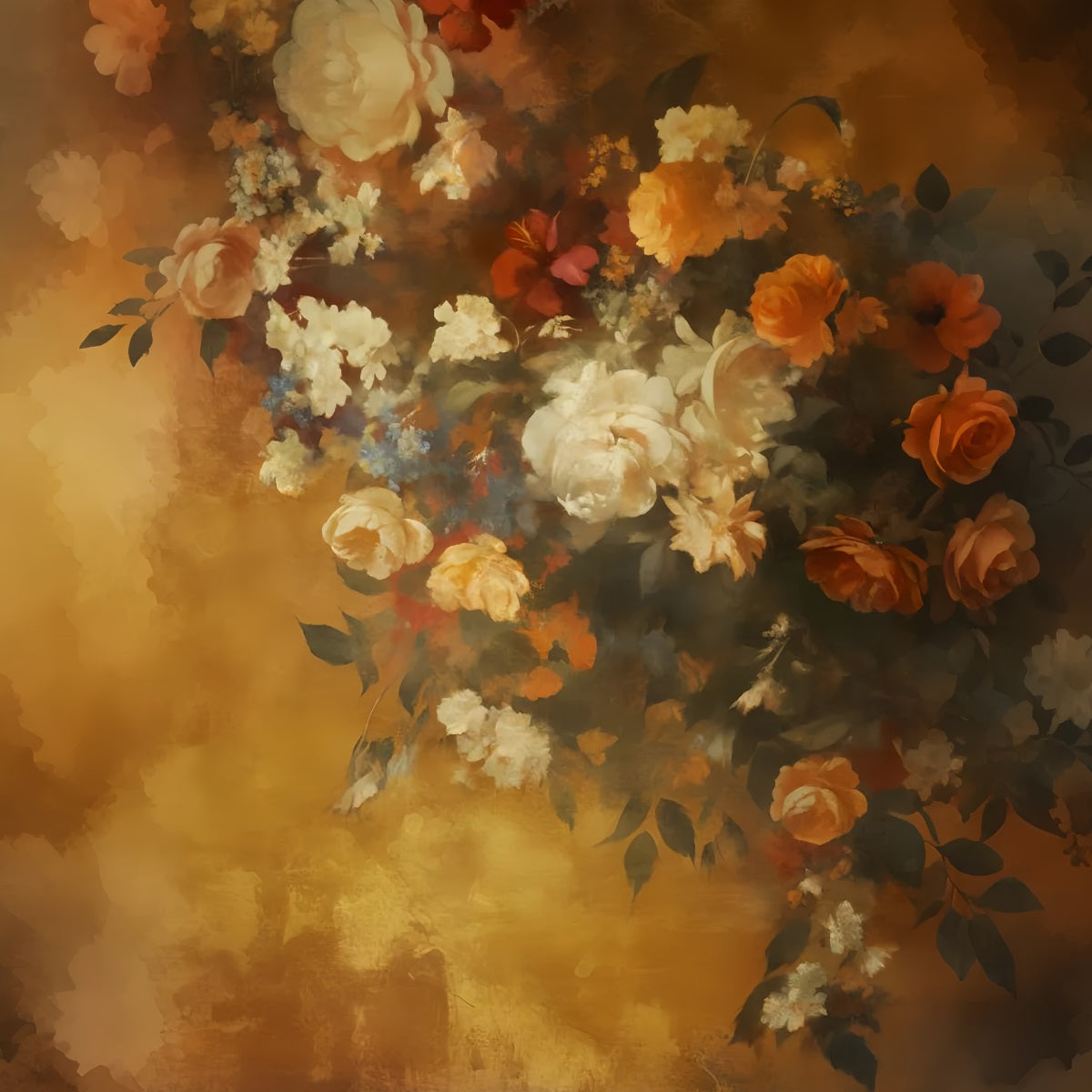 Abstract Painting Flower Backdrop Golden Vintage Floral Pattern Dance Backdrops LXX59-21