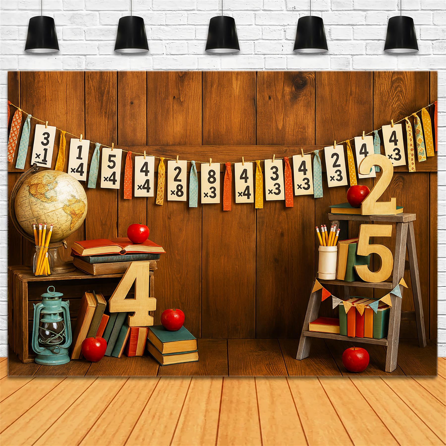 Back To School Backdrop Math Numbers Rustic Classroom School Picture Backdrop LXX59-212