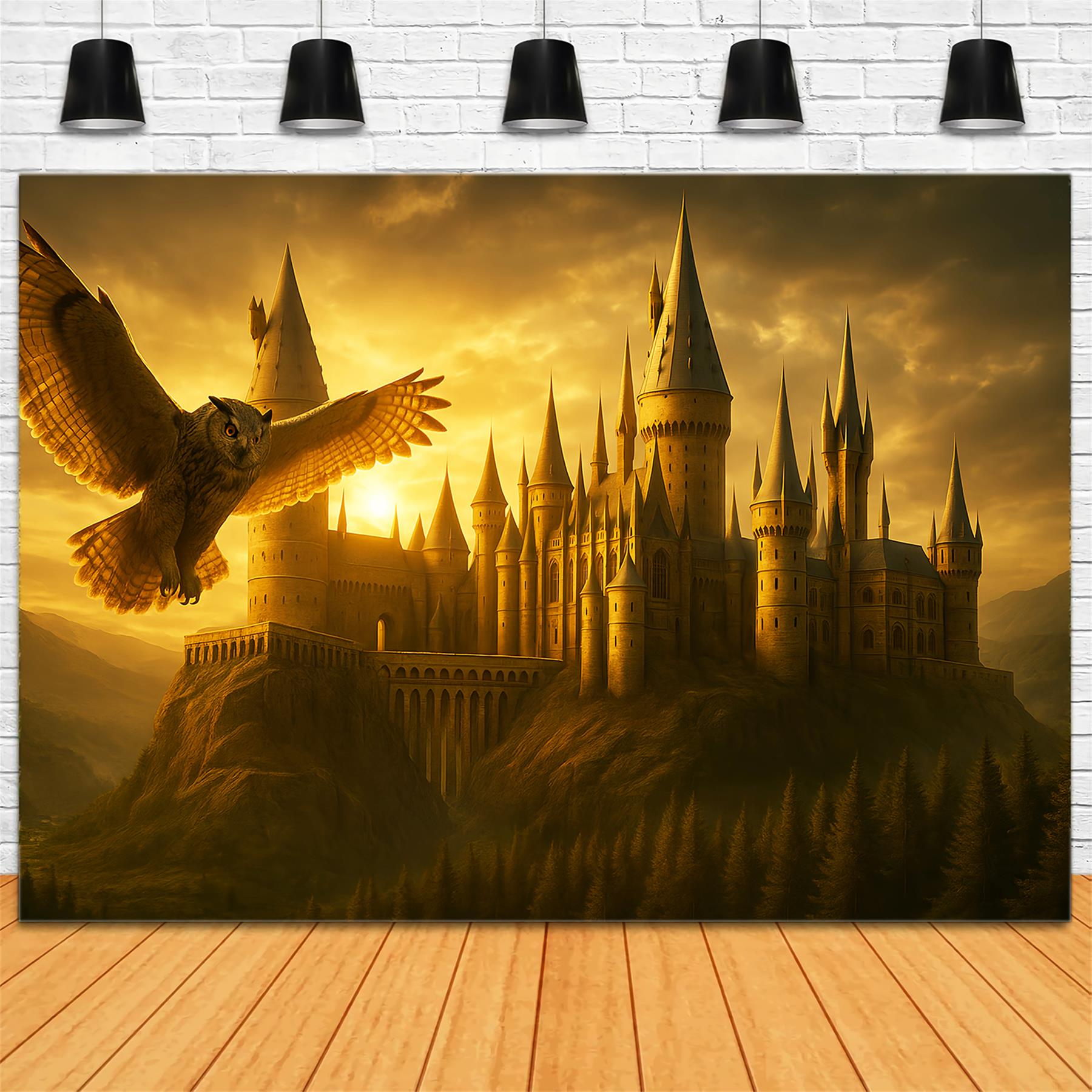 Back To School Backdrop Golden Castle Flying Owl School Picture Backdrop LXX59-213