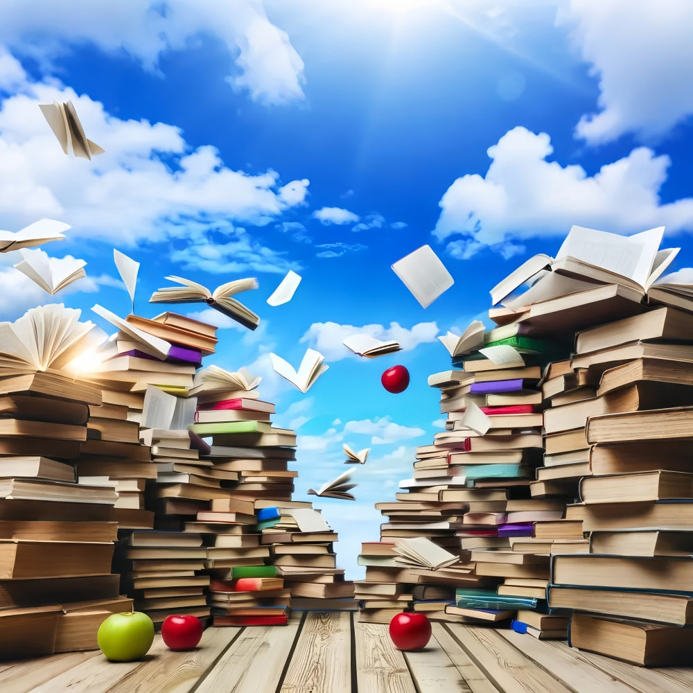 School Backdrop Sky Floating Books Apples Back To School Backdrop LXX59-215