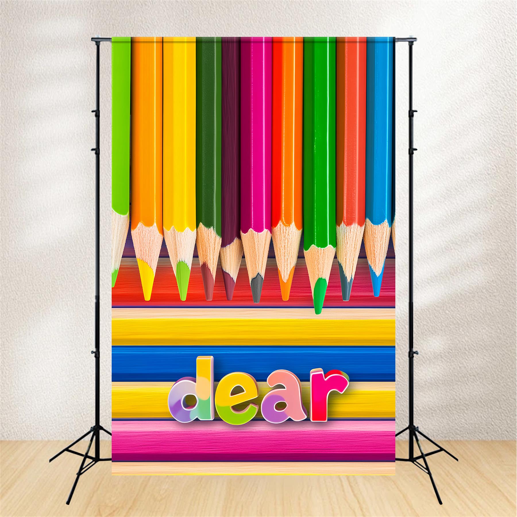 School Backdrop Rainbow Colored Pencil Rows Back To School Photo Backdrop LXX59-216